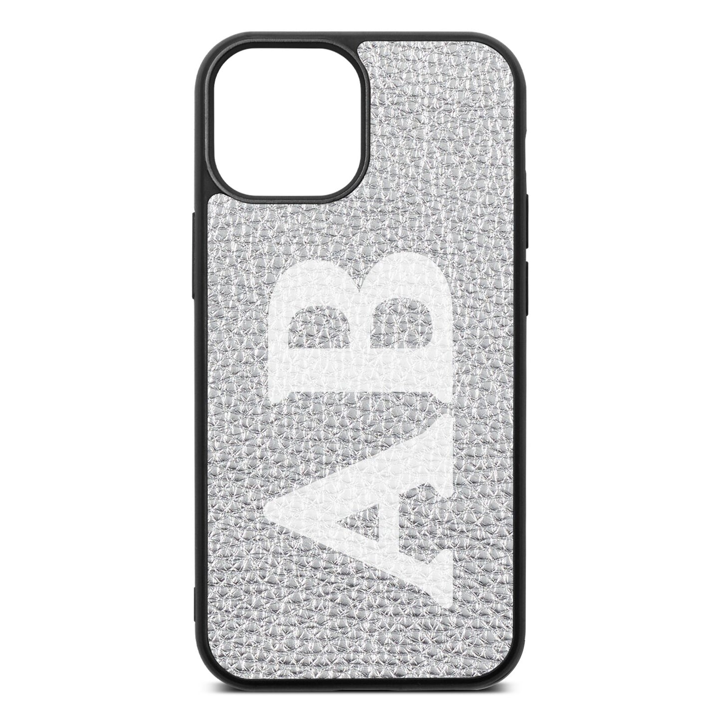 Serif Initials Silver Pebble Leather iPhone 13 Mini Case