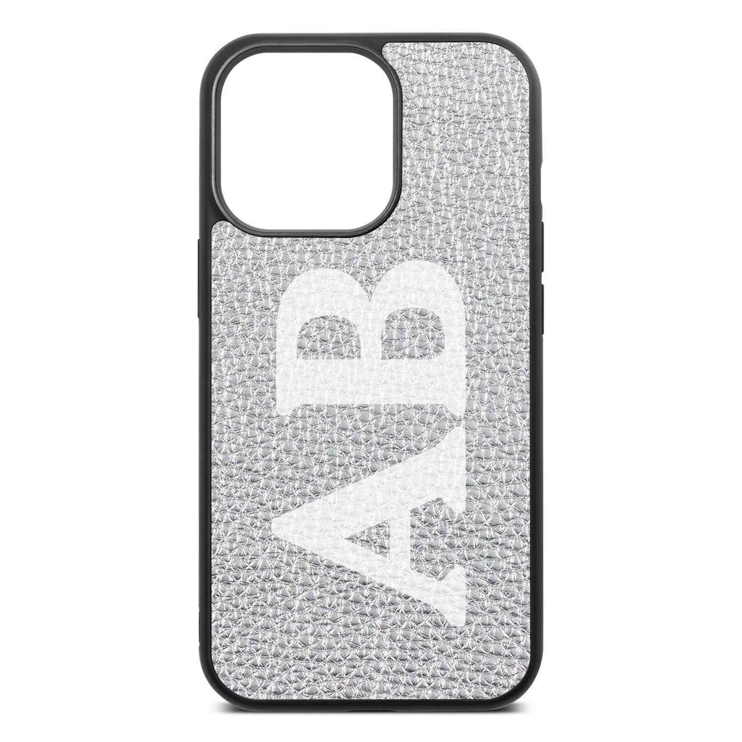 Serif Initials Silver Pebble Leather iPhone 13 Pro Case