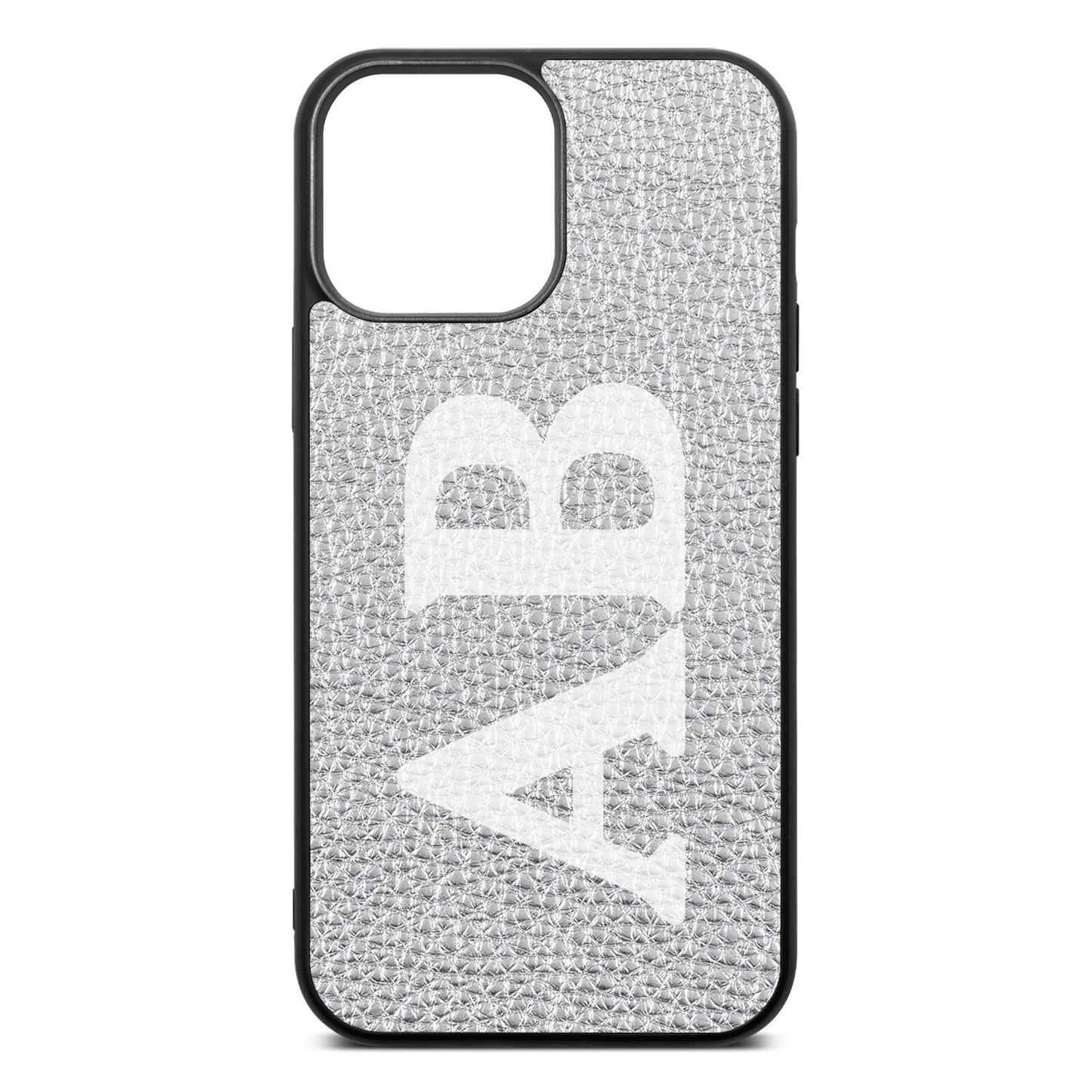 Serif Initials Silver Pebble Leather iPhone 13 Pro Max Case