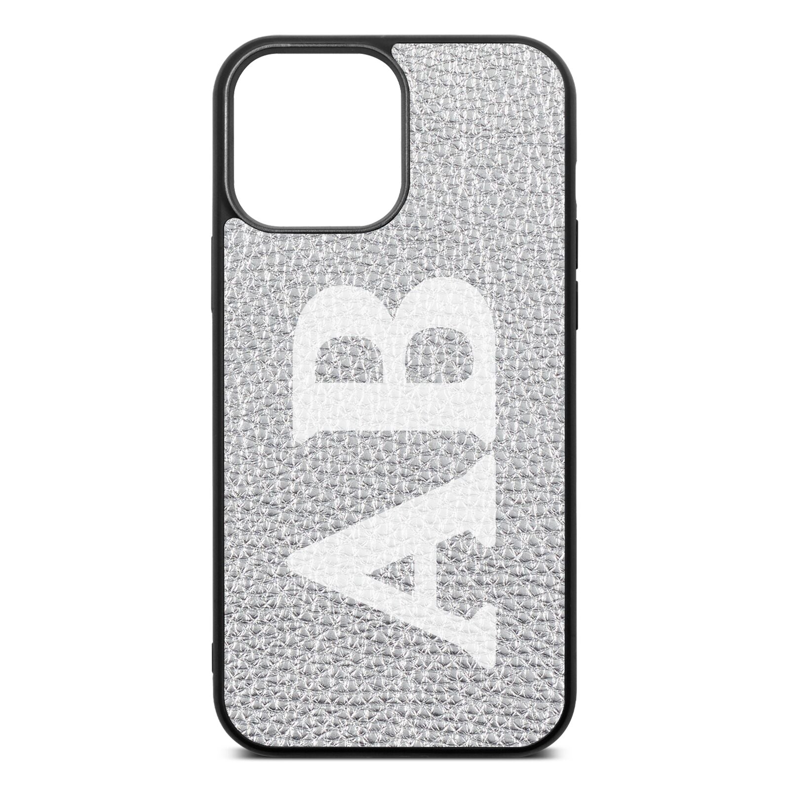 Serif Initials Silver Pebble Leather iPhone 13 Pro Max Case