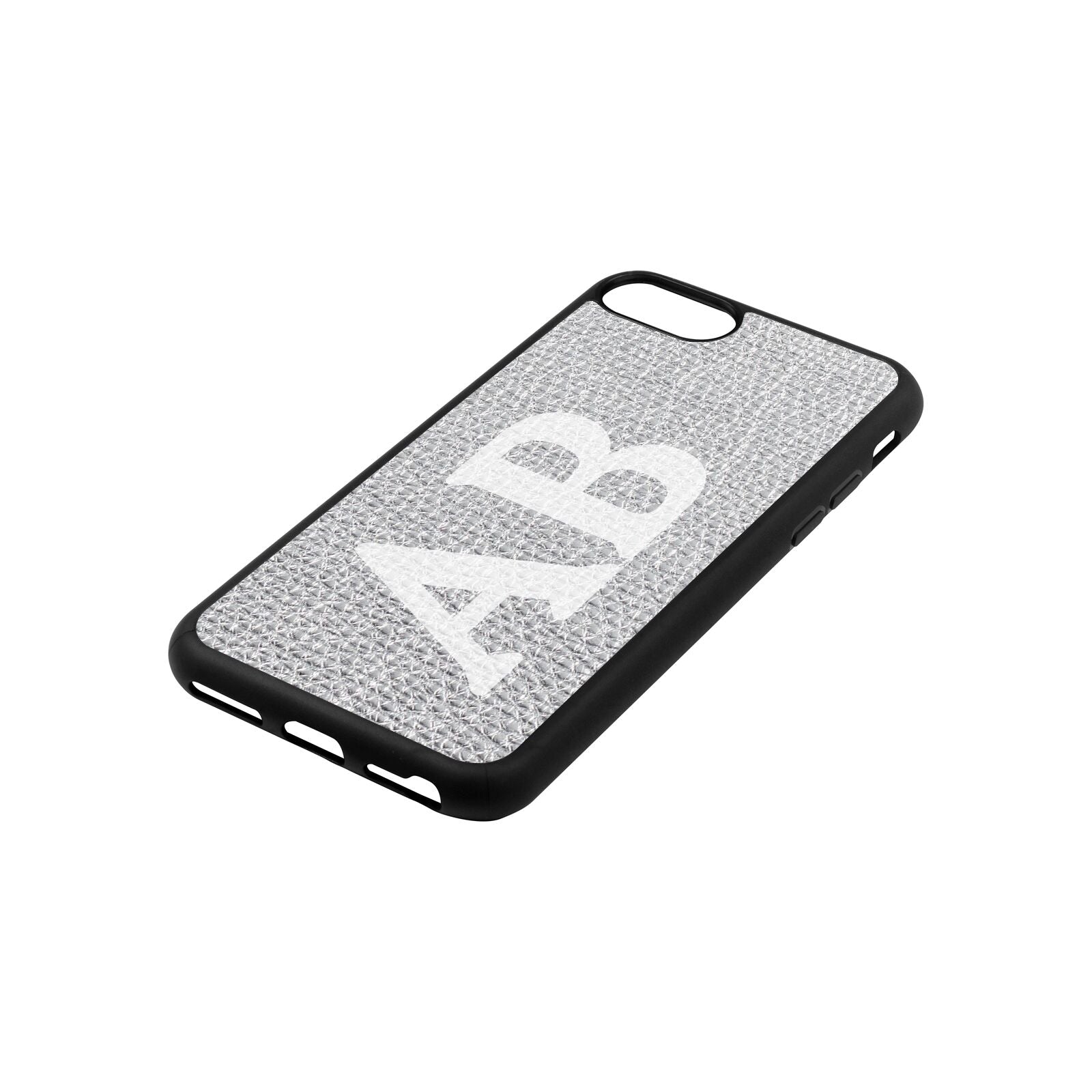 Serif Initials Silver Pebble Leather iPhone 8 Case Side Angle