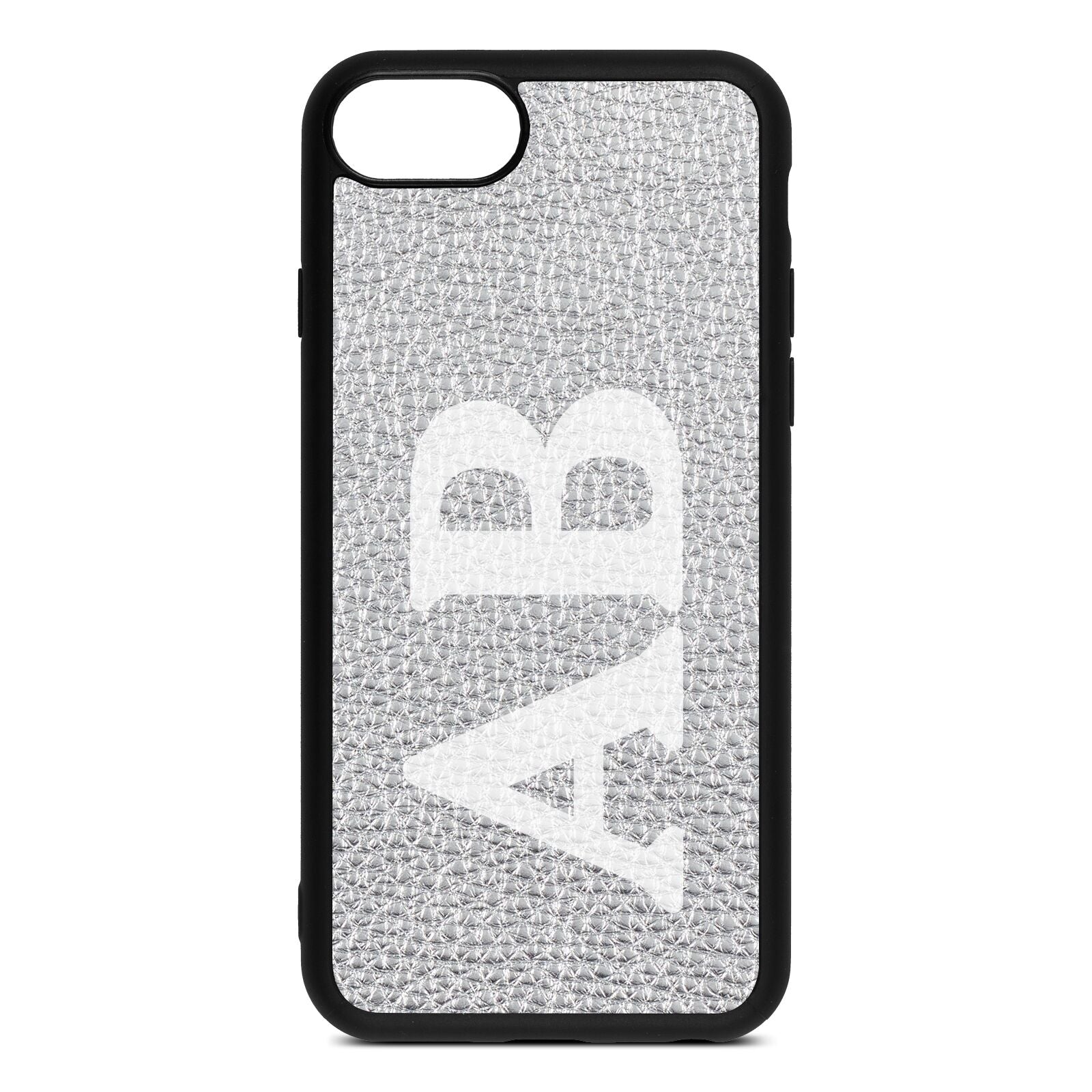 Serif Initials Silver Pebble Leather iPhone 8 Case