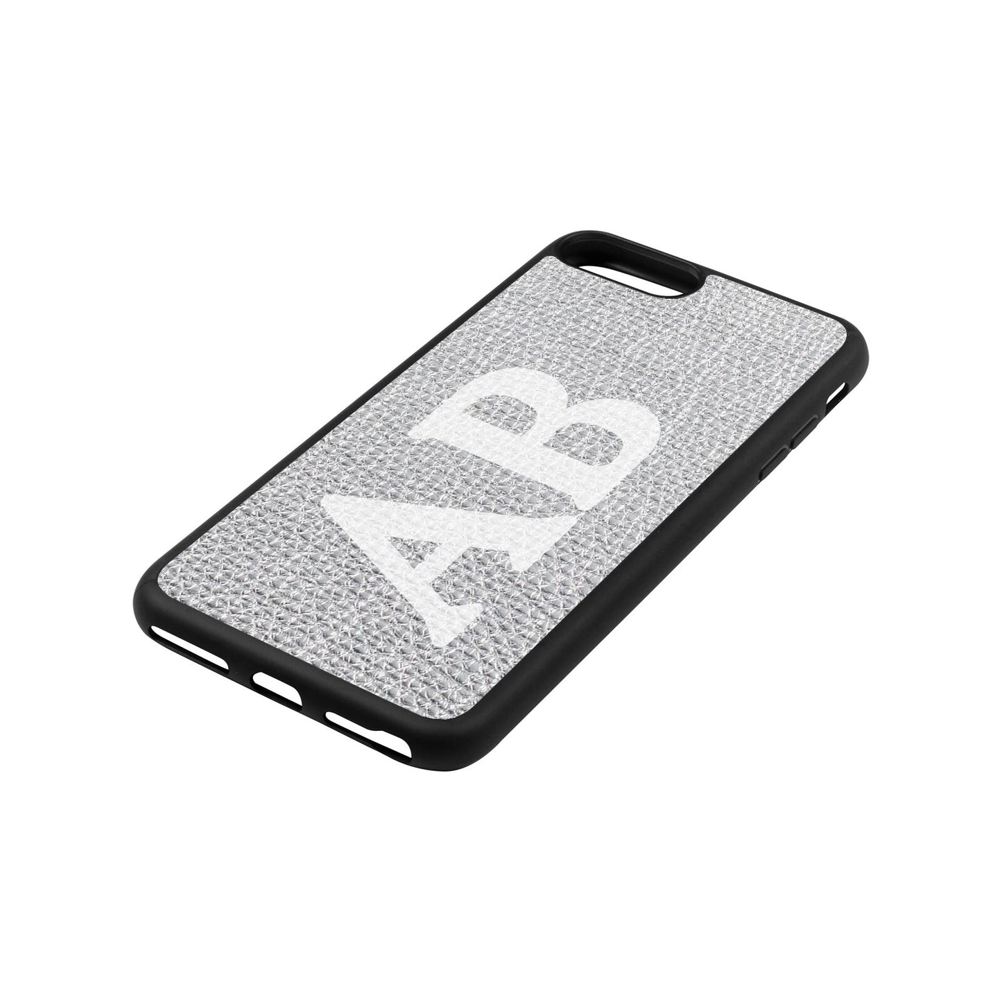 Serif Initials Silver Pebble Leather iPhone 8 Plus Case Side Angle