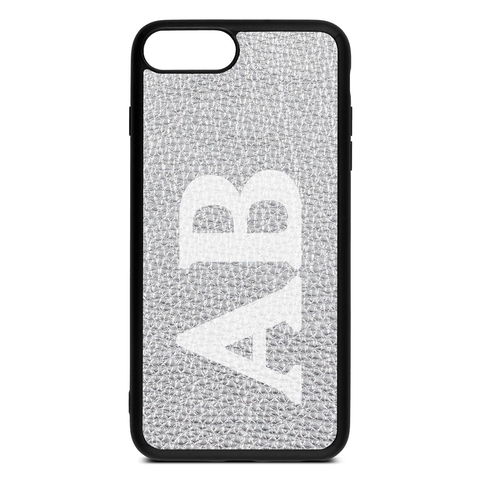 Serif Initials Silver Pebble Leather iPhone 8 Plus Case