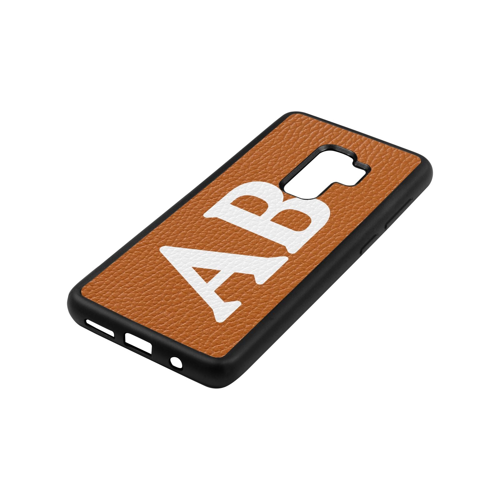 Serif Initials Tan Pebble Leather Samsung S9 Plus Case Side Angle