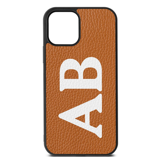 Serif Initials Tan Pebble Leather iPhone 12 Case