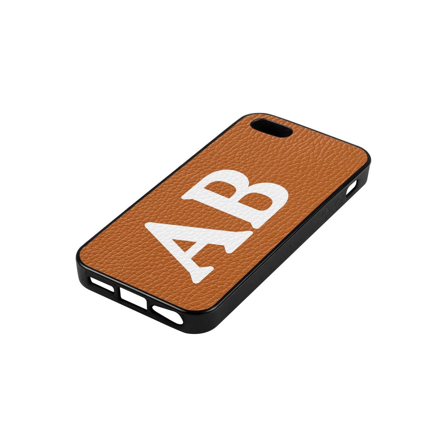 Serif Initials Tan Pebble Leather iPhone 5 Case Side Angle