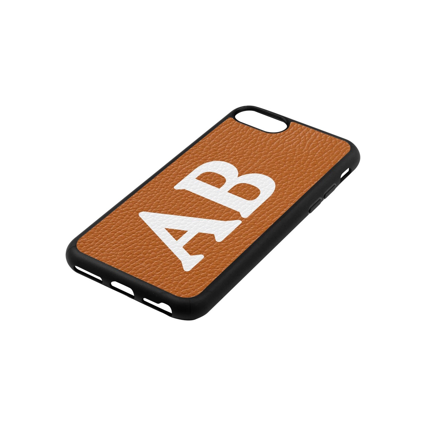 Serif Initials Tan Pebble Leather iPhone 8 Case Side Angle