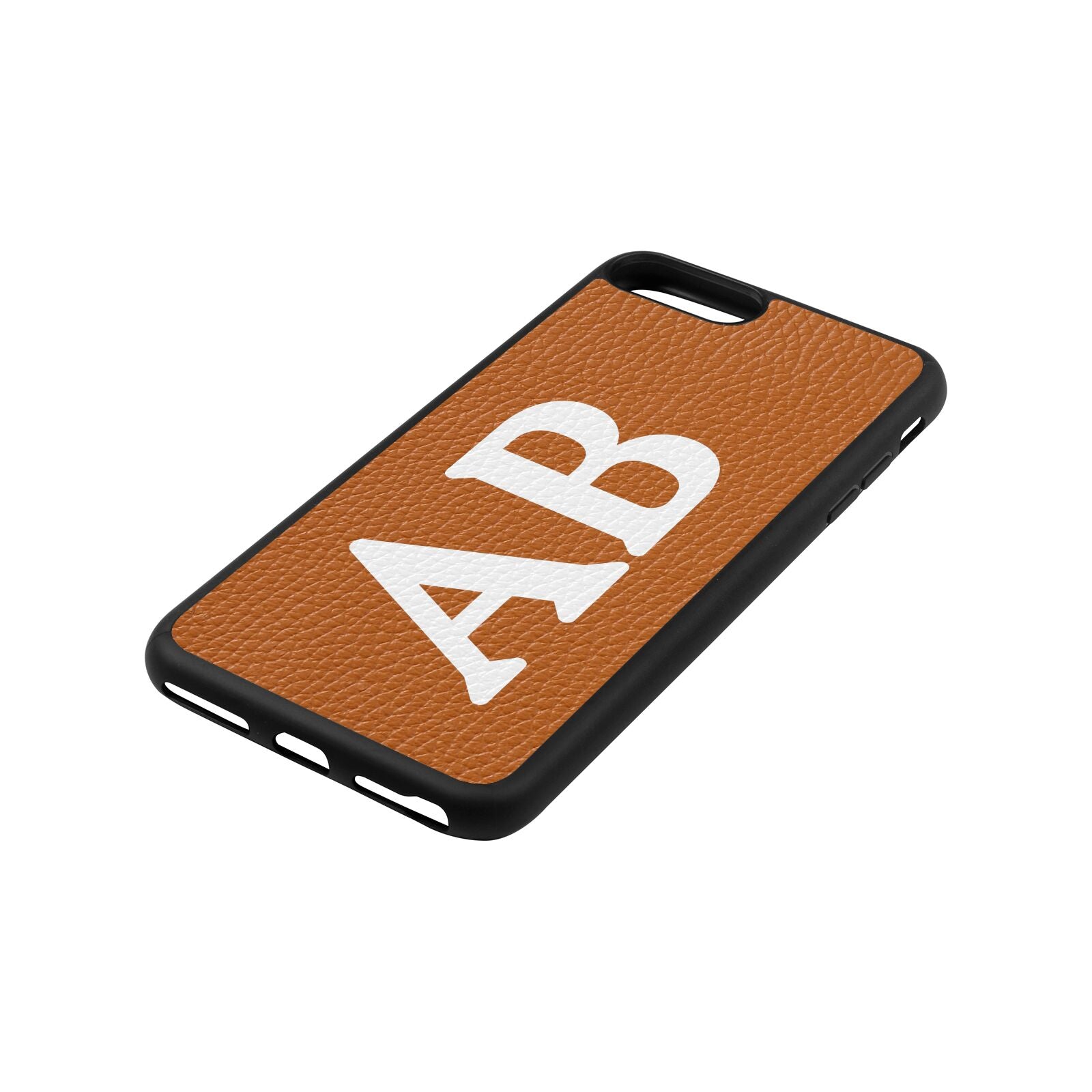 Serif Initials Tan Pebble Leather iPhone 8 Plus Case Side Angle