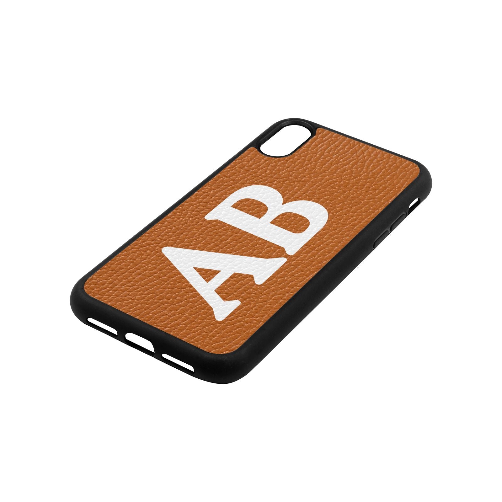 Serif Initials Tan Pebble Leather iPhone Xr Case Side Angle