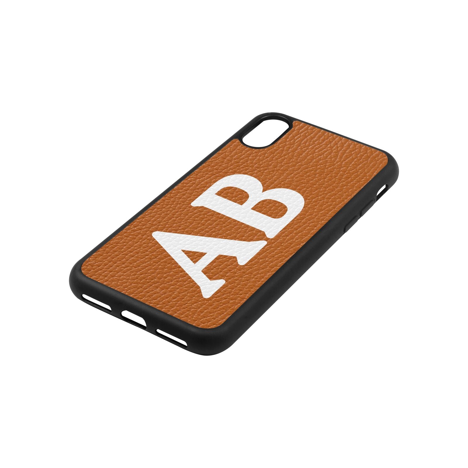 Serif Initials Tan Pebble Leather iPhone Xs Case Side Angle