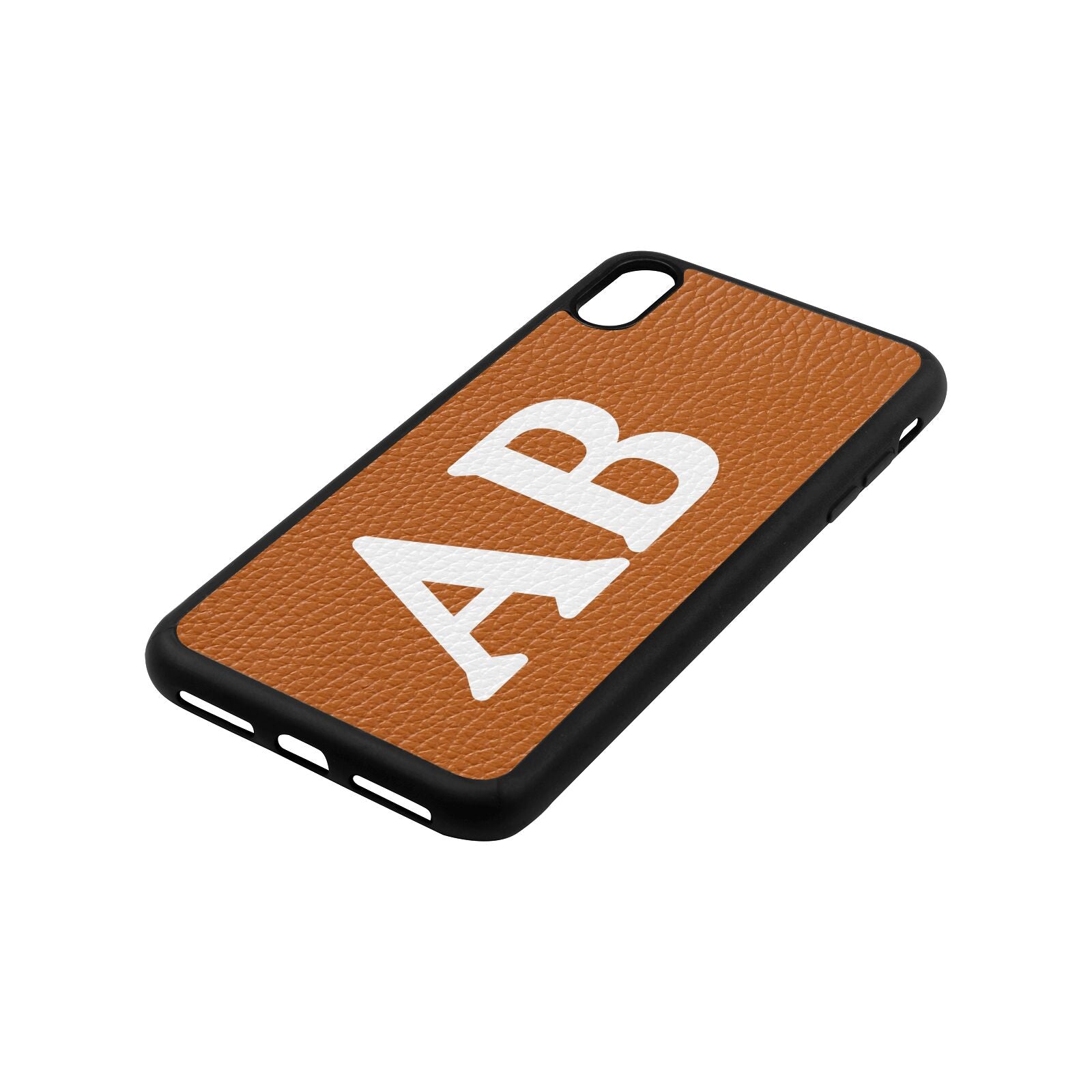 Serif Initials Tan Pebble Leather iPhone Xs Max Case Side Angle