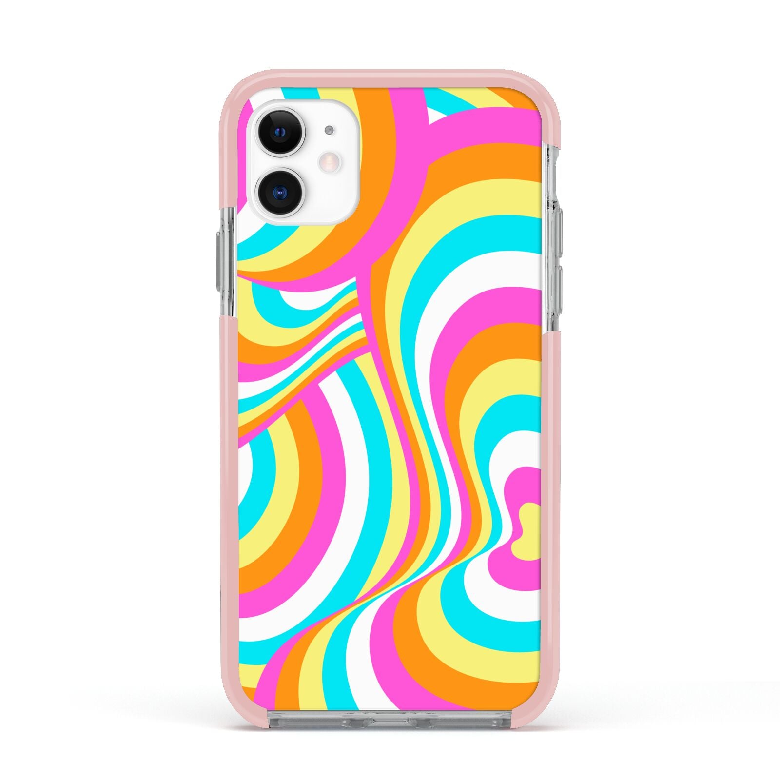 Seventies Abstract Apple iPhone 11 in White with Pink Impact Case