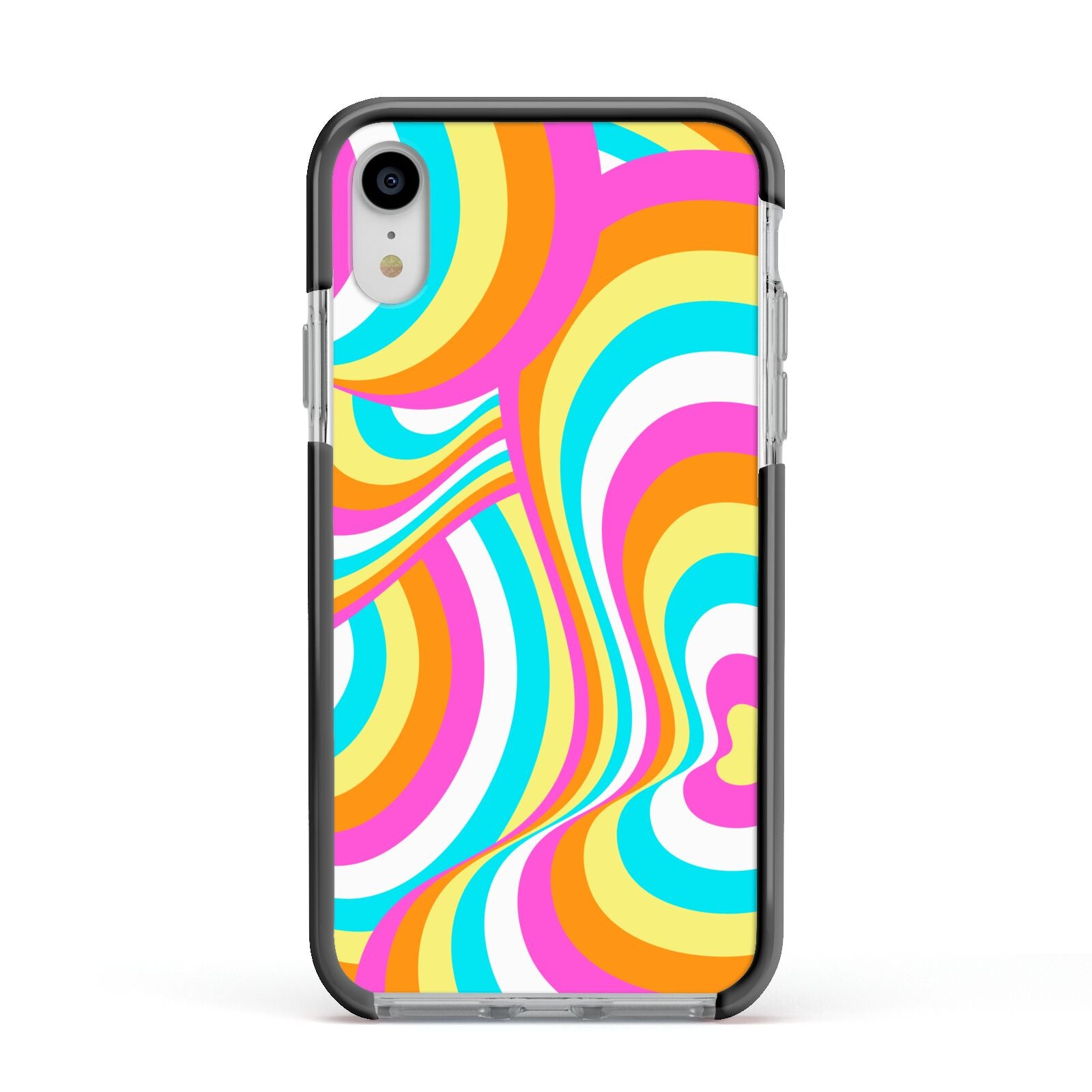 Seventies Abstract Apple iPhone XR Impact Case Black Edge on Silver Phone