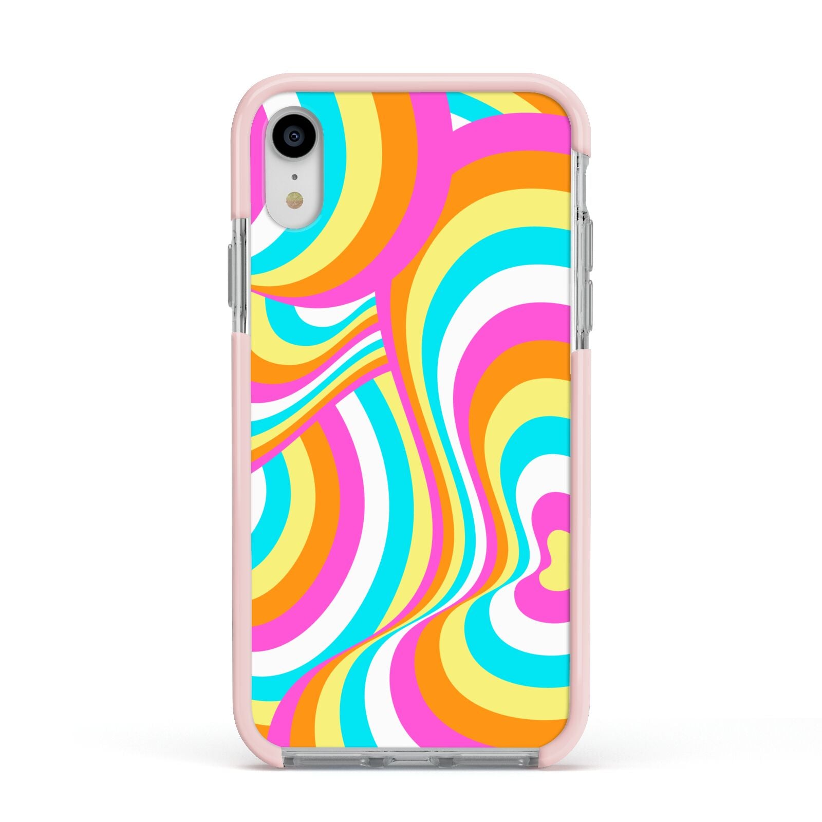 Seventies Abstract Apple iPhone XR Impact Case Pink Edge on Silver Phone