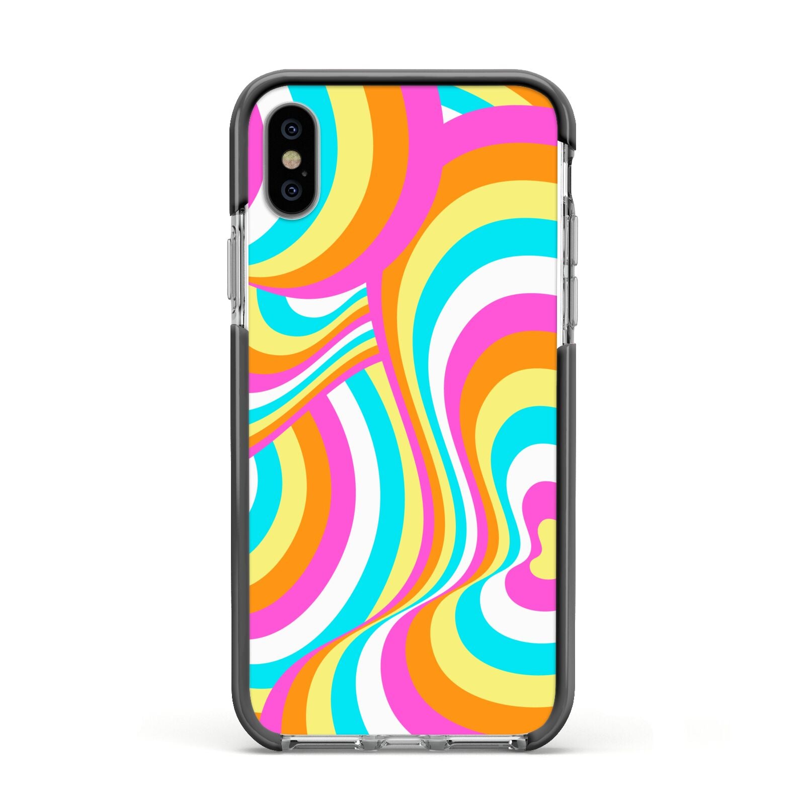 Seventies Abstract Apple iPhone Xs Impact Case Black Edge on Silver Phone