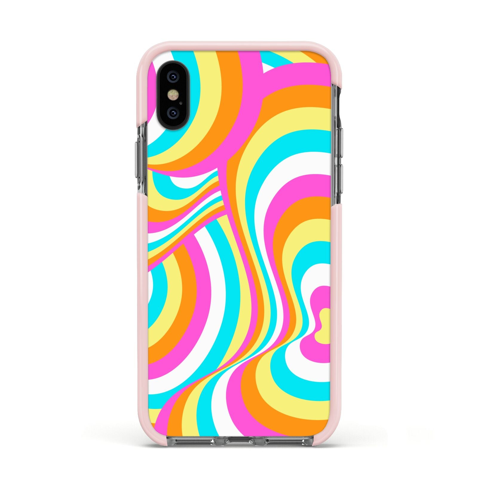 Seventies Abstract Apple iPhone Xs Impact Case Pink Edge on Black Phone