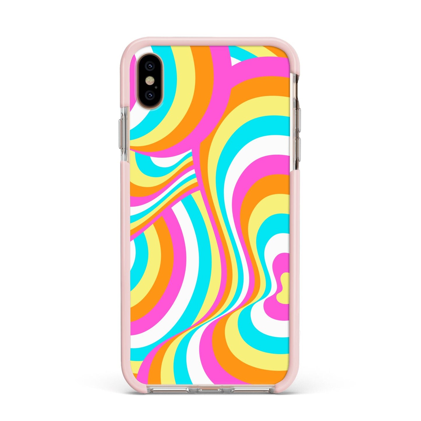 Seventies Abstract Apple iPhone Xs Max Impact Case Pink Edge on Gold Phone