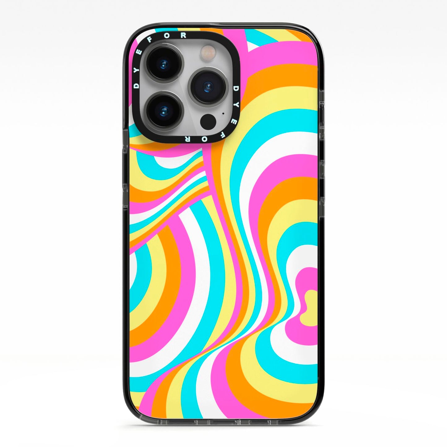 Seventies Abstract iPhone 13 Pro Black Impact Case on Silver phone