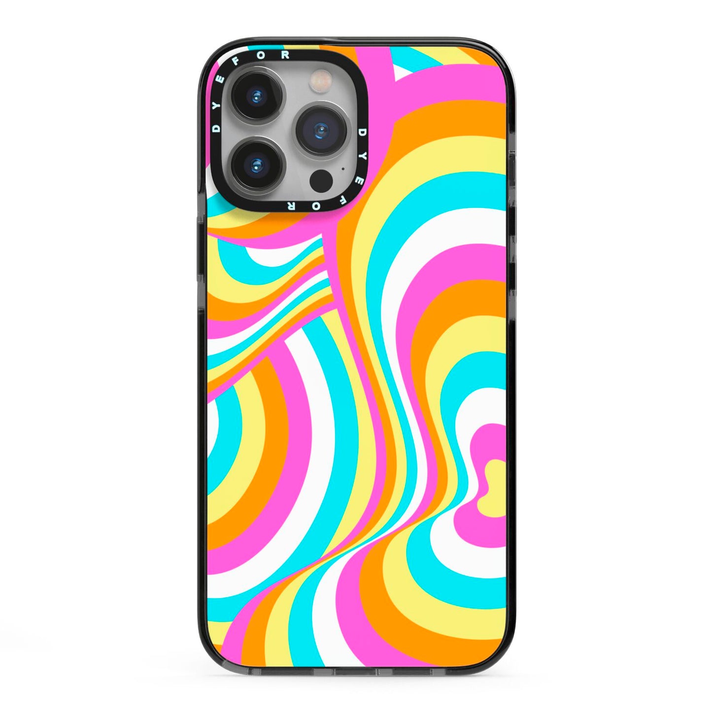 Seventies Abstract iPhone 13 Pro Max Black Impact Case on Silver phone