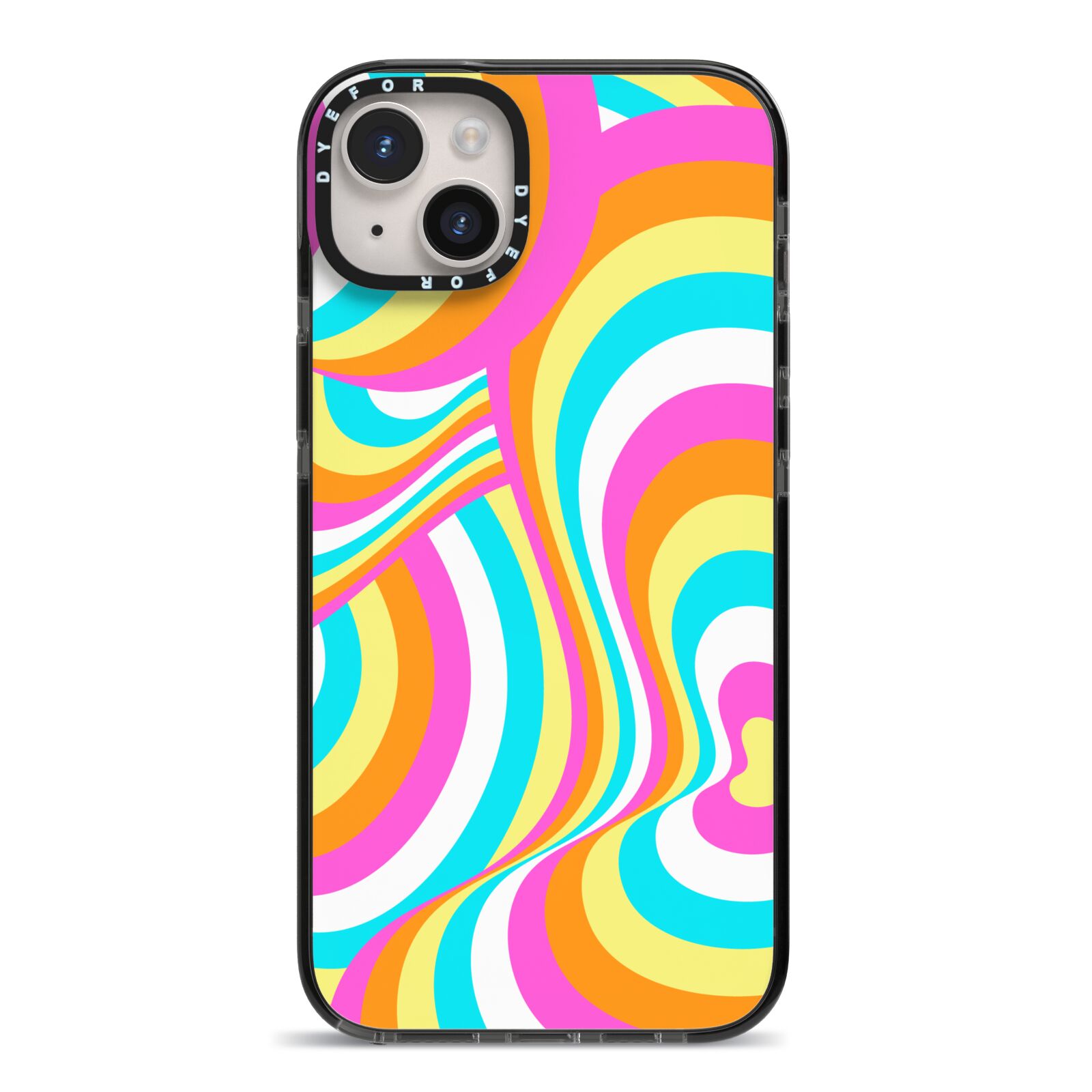 Seventies Abstract iPhone 14 Plus Black Impact Case on Silver phone