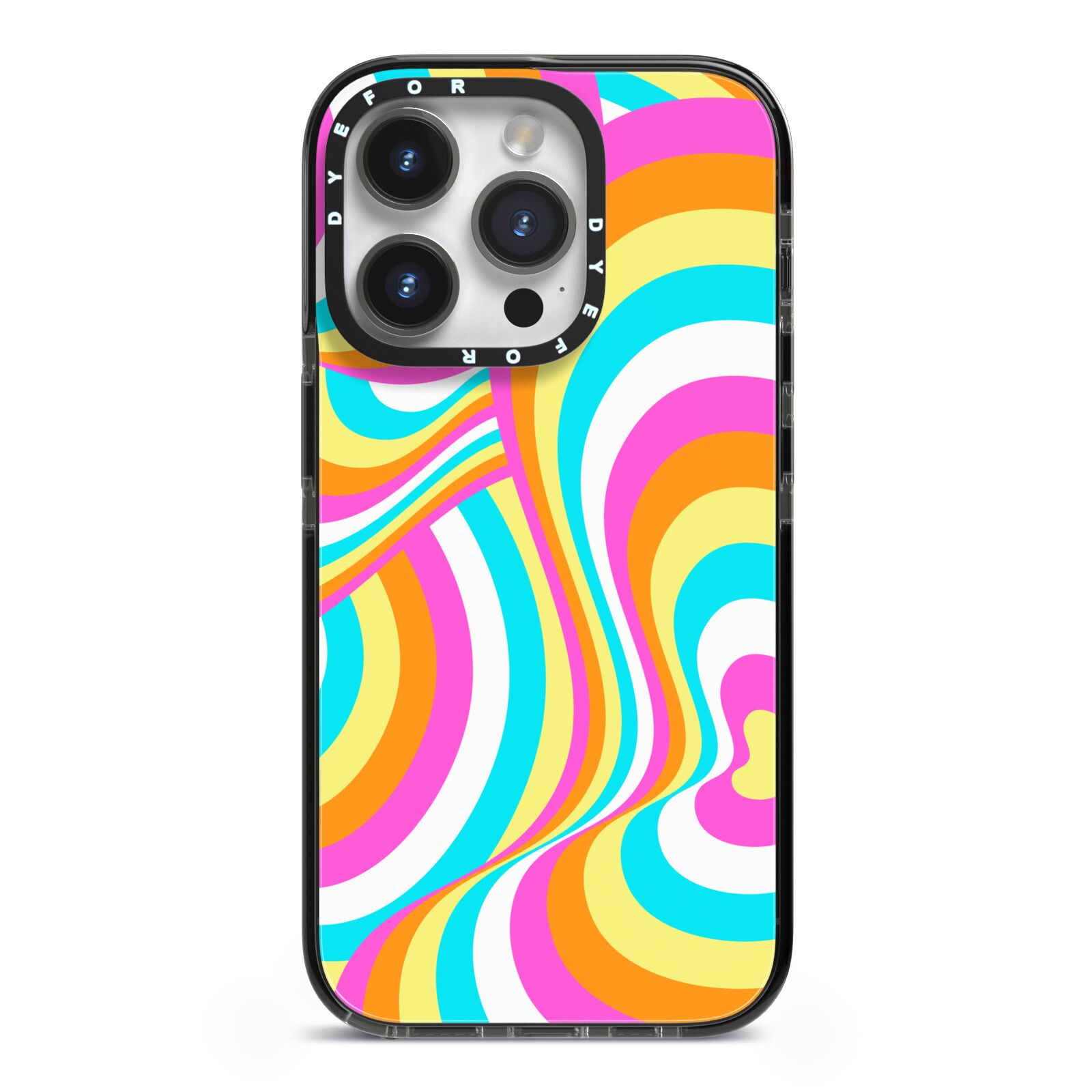 Seventies Abstract iPhone 14 Pro Black Impact Case on Silver phone