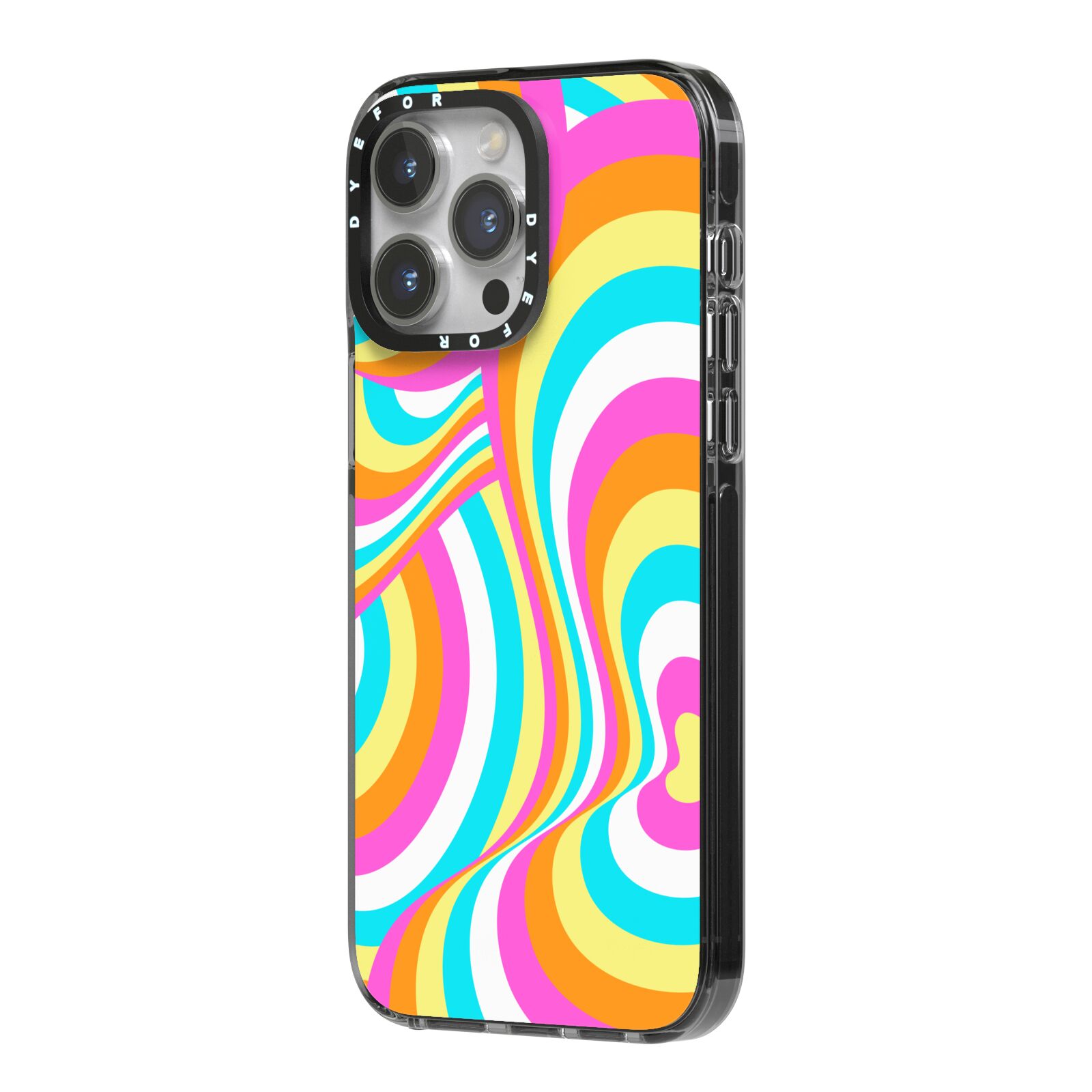 Seventies Abstract iPhone 14 Pro Max Black Impact Case Side Angle on Silver phone