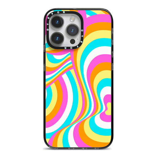 Seventies Abstract iPhone 14 Pro Max Black Impact Case on Silver phone