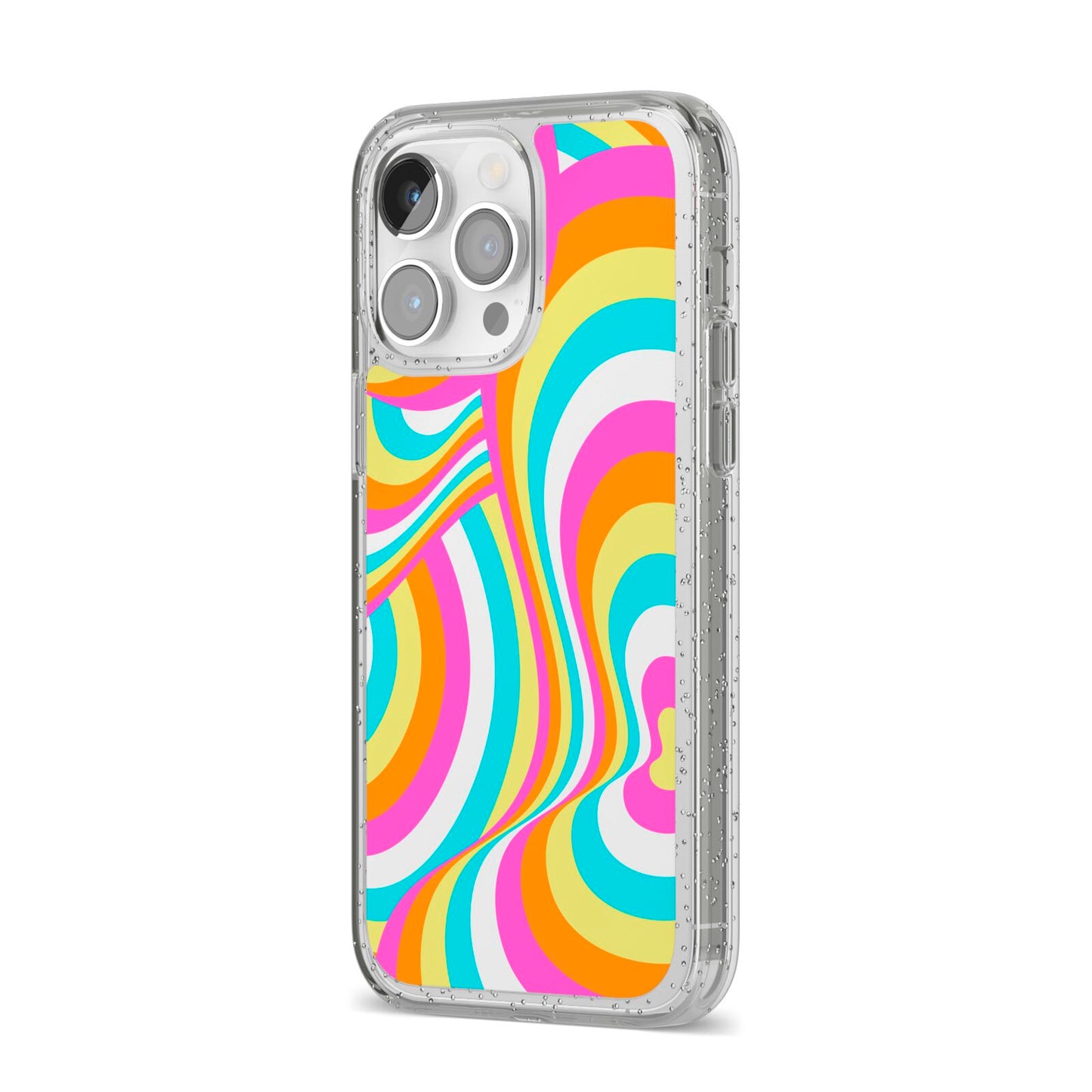 Seventies Abstract iPhone 14 Pro Max Glitter Tough Case Silver Angled Image