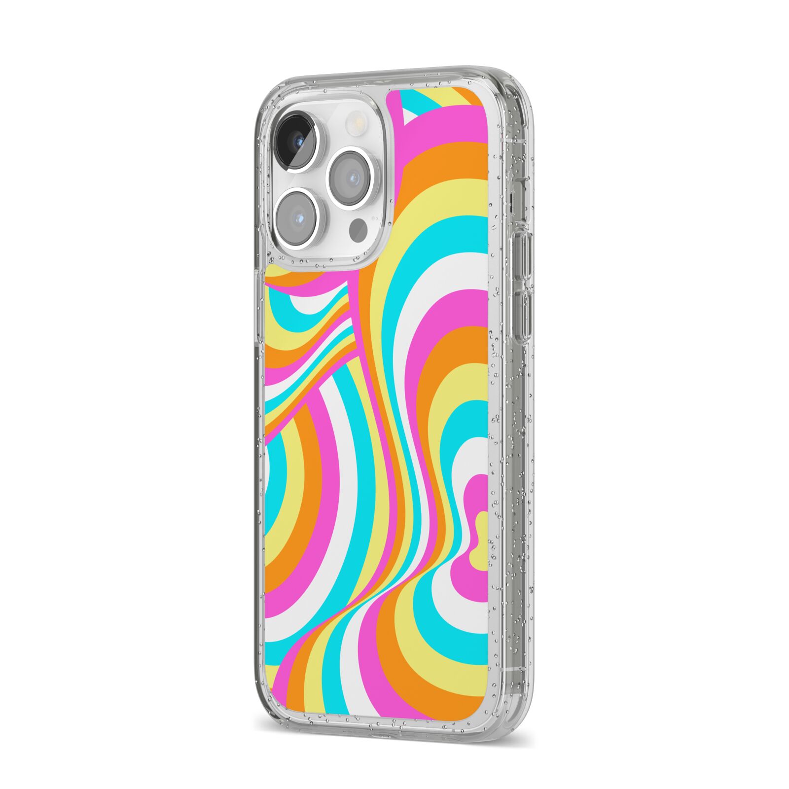 Seventies Abstract iPhone 14 Pro Max Glitter Tough Case Silver Angled Image