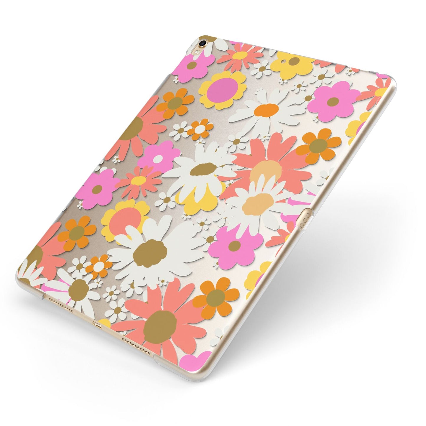 Seventies Floral Apple iPad Case on Gold iPad Side View