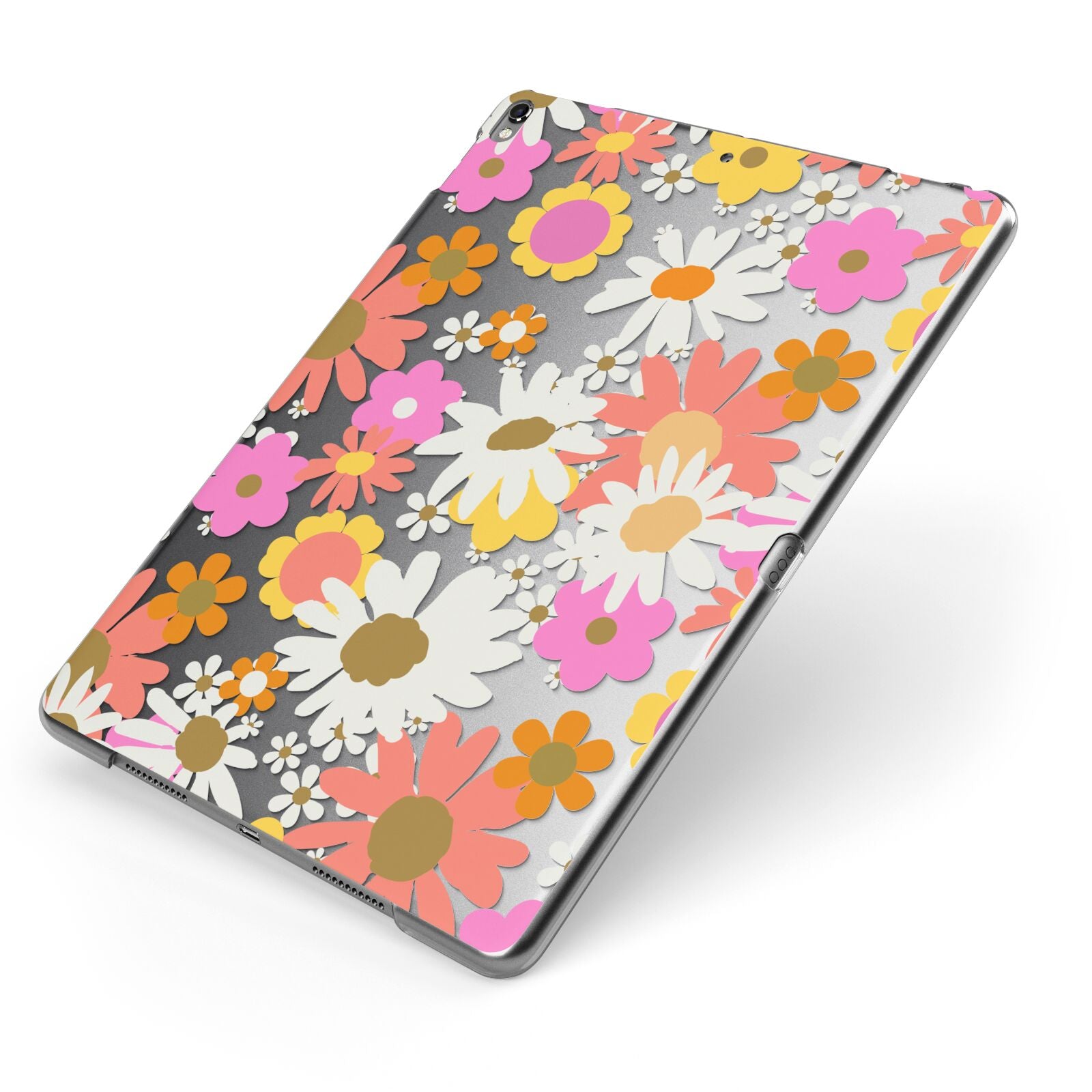 Seventies Floral Apple iPad Case on Grey iPad Side View