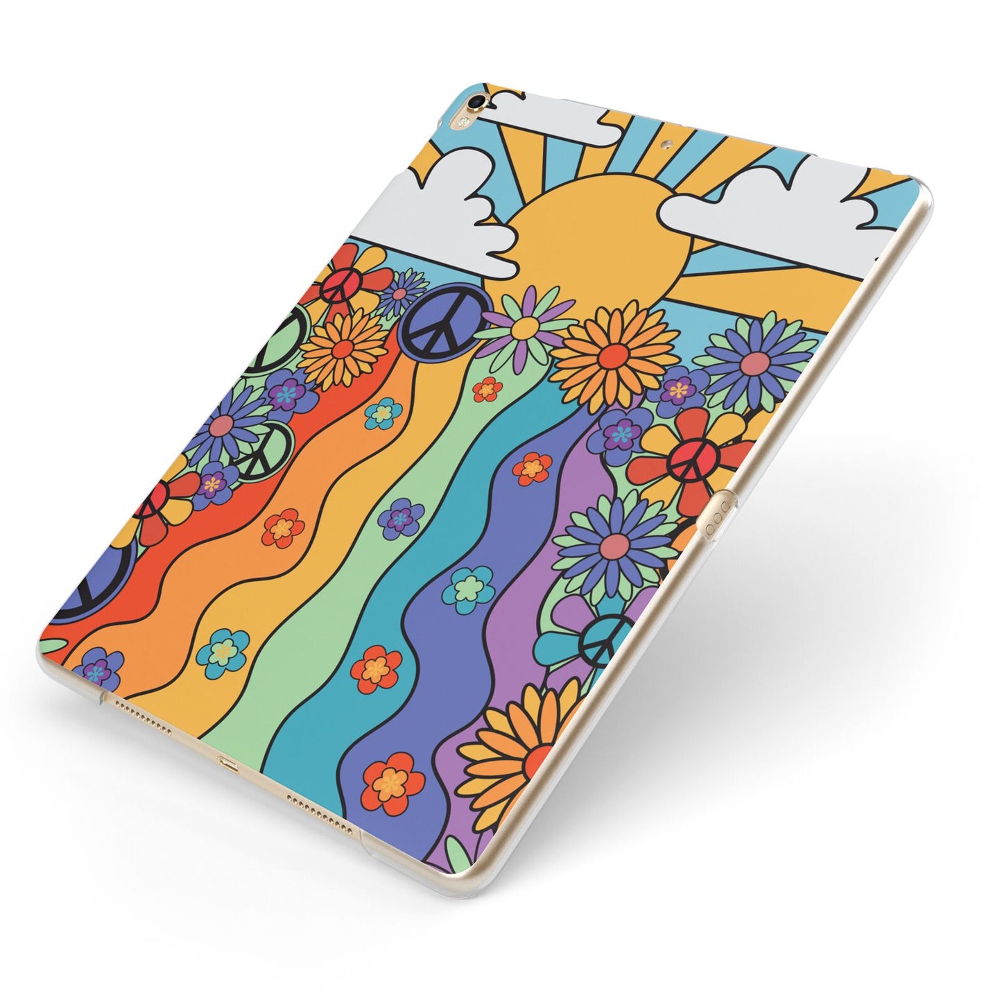 Seventies Groovy Retro Apple iPad Case on Gold iPad Side View