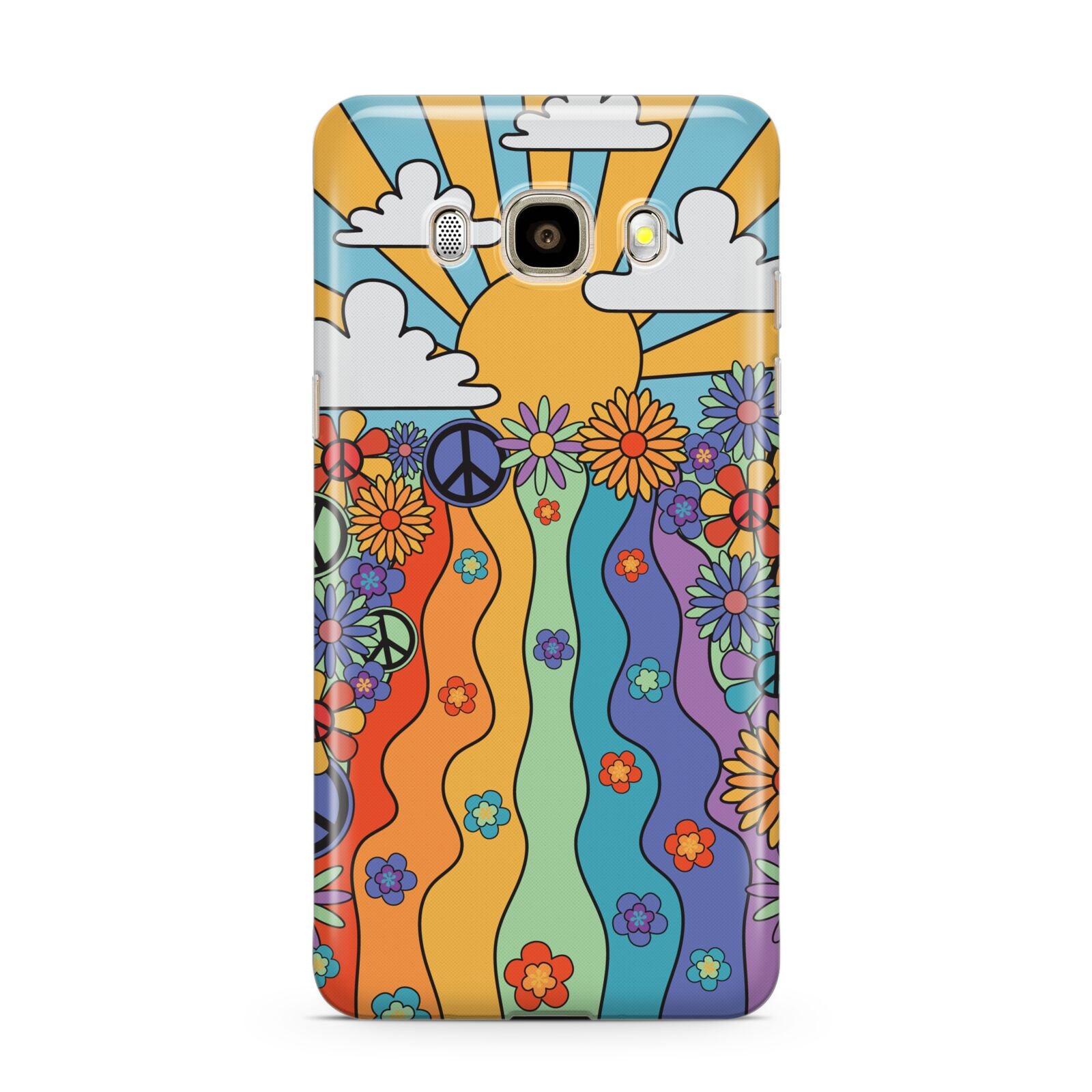 Seventies Groovy Retro Samsung Galaxy J7 2016 Case on gold phone