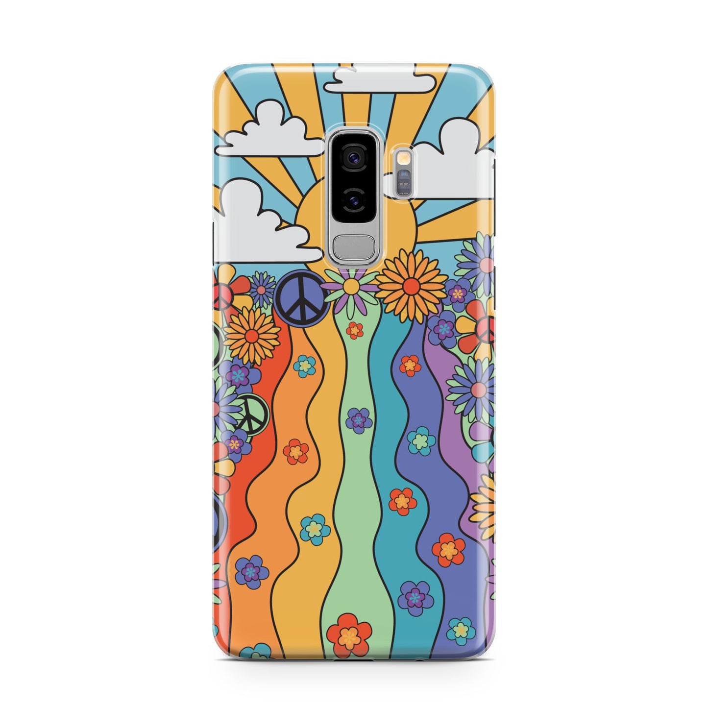 Seventies Groovy Retro Samsung Galaxy S9 Plus Case on Silver phone