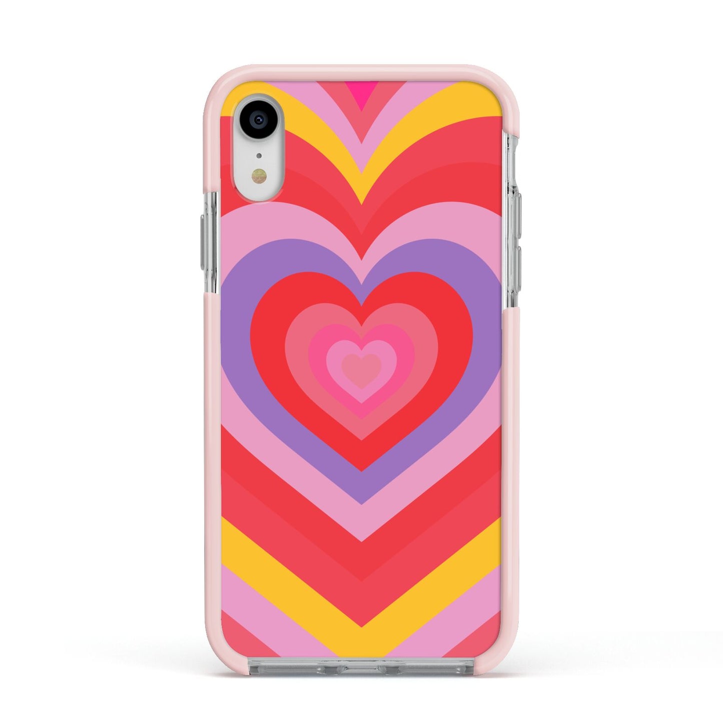 Seventies Heart Apple iPhone XR Impact Case Pink Edge on Silver Phone