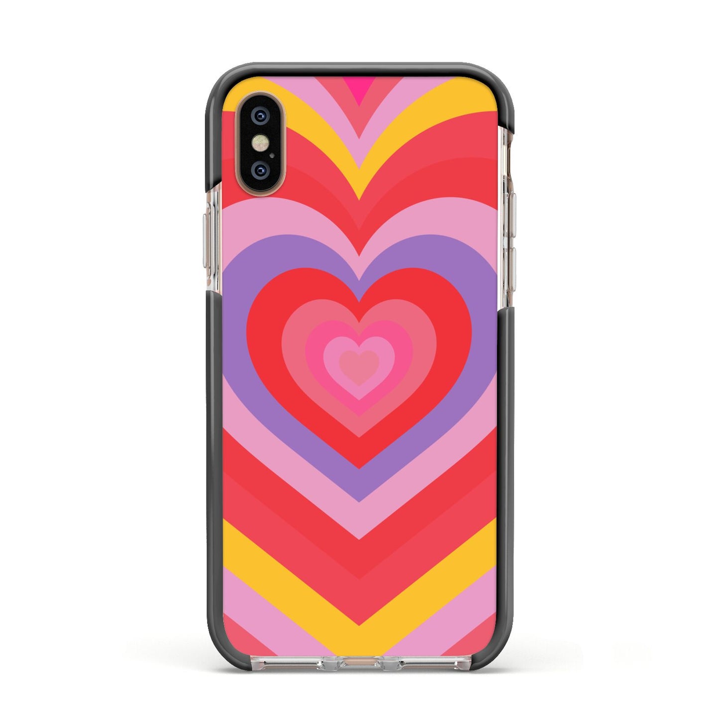 Seventies Heart Apple iPhone Xs Impact Case Black Edge on Gold Phone