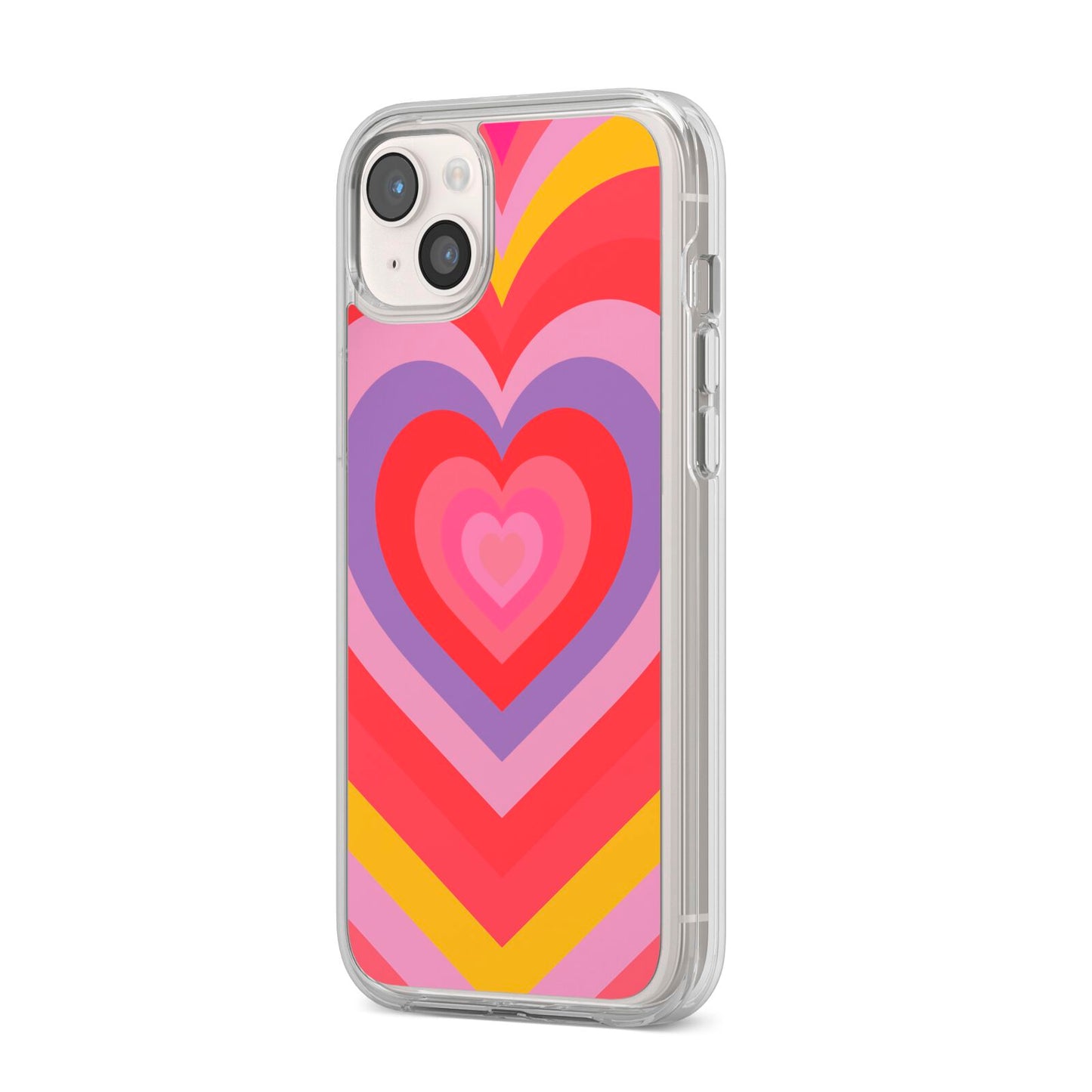 Seventies Heart iPhone 14 Plus Clear Tough Case Starlight Angled Image