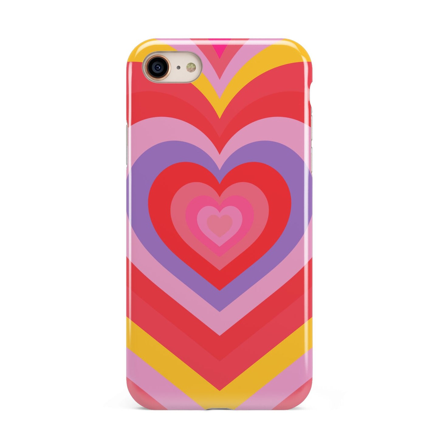 Seventies Heart iPhone 8 3D Tough Case on Gold Phone