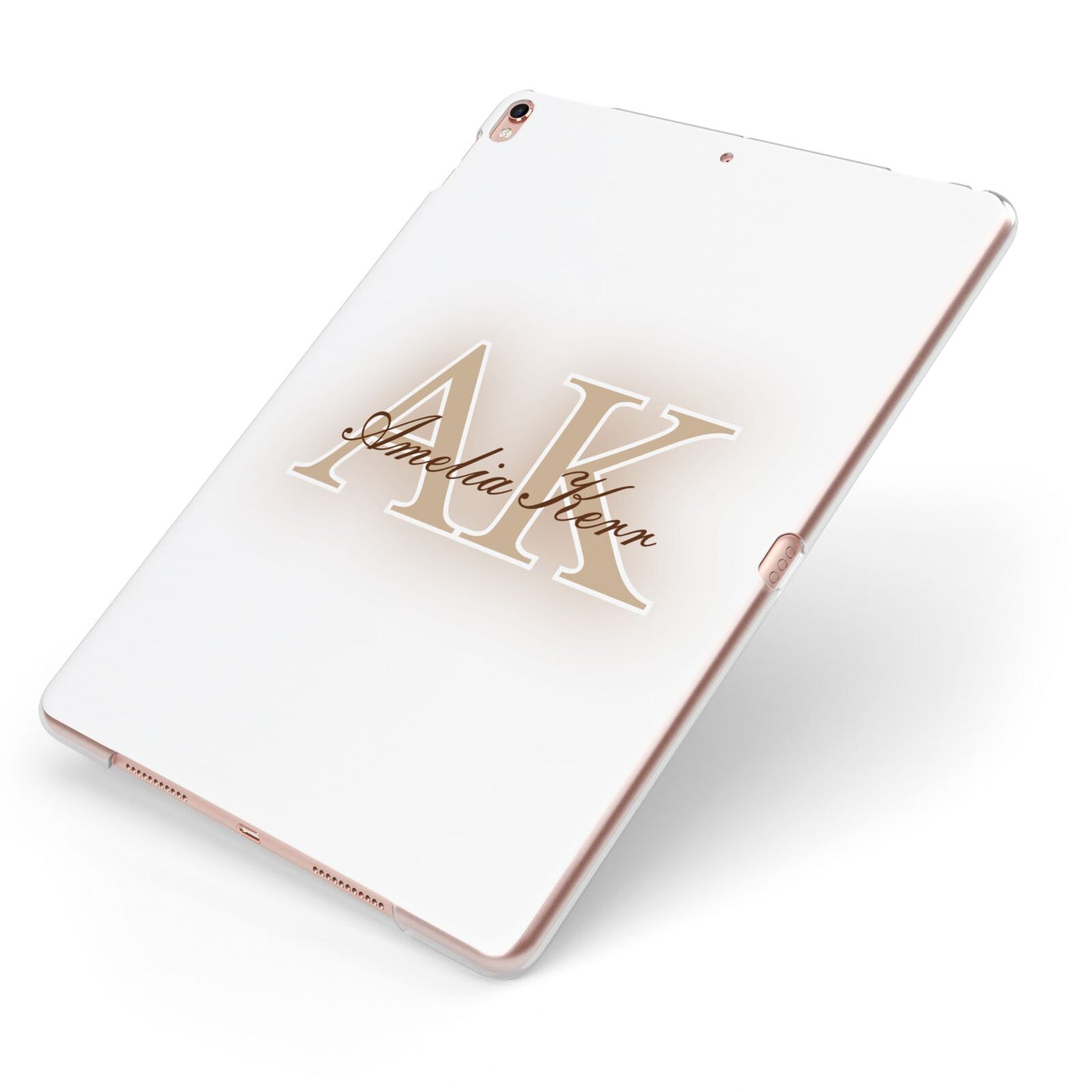 Shadow Initial Personalised Apple iPad Case on Rose Gold iPad Side View