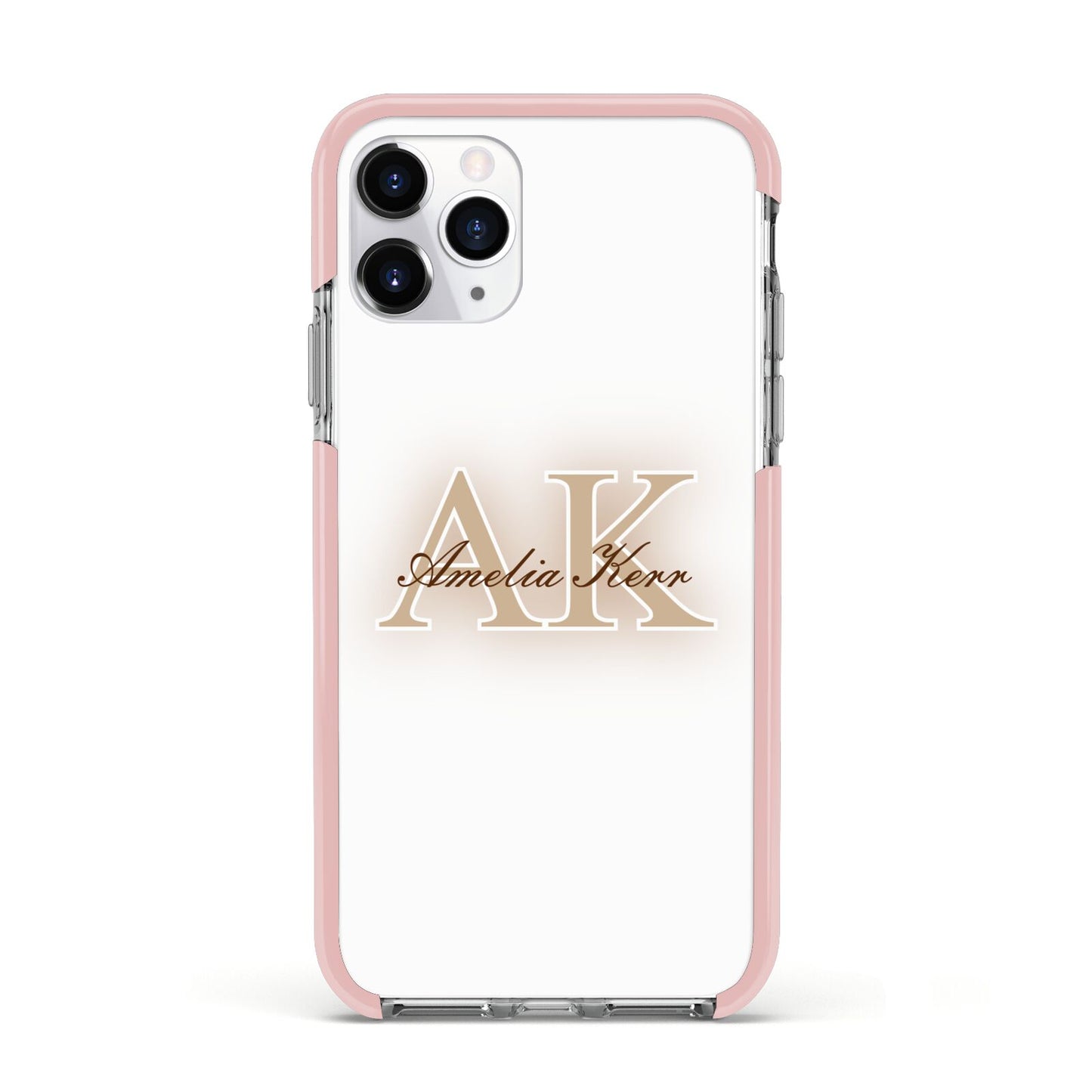 Shadow Initial Personalised Apple iPhone 11 Pro in Silver with Pink Impact Case