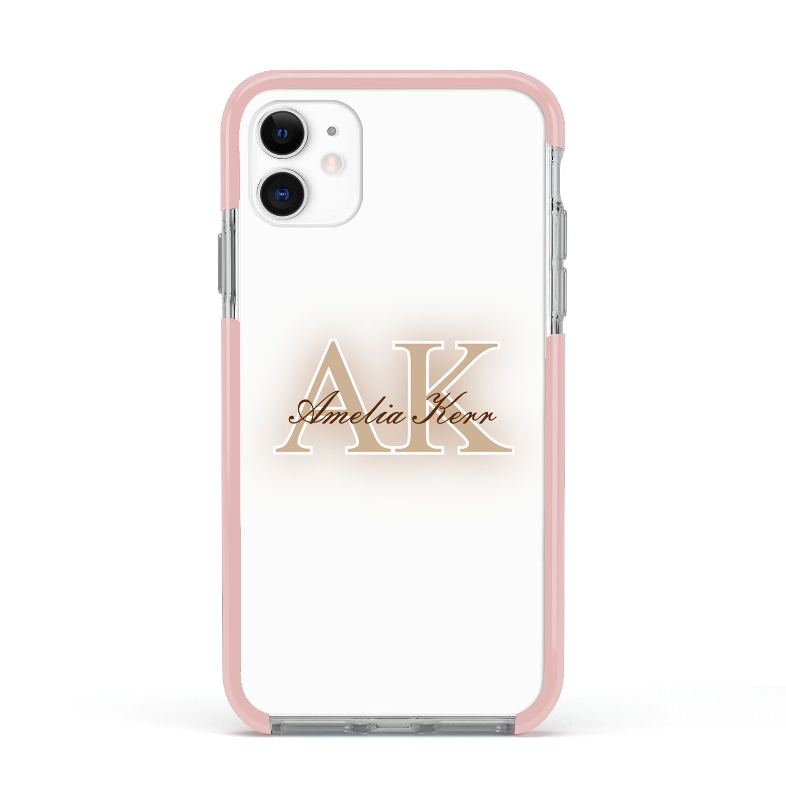 Shadow Initial Personalised Apple iPhone 11 in White with Pink Impact Case