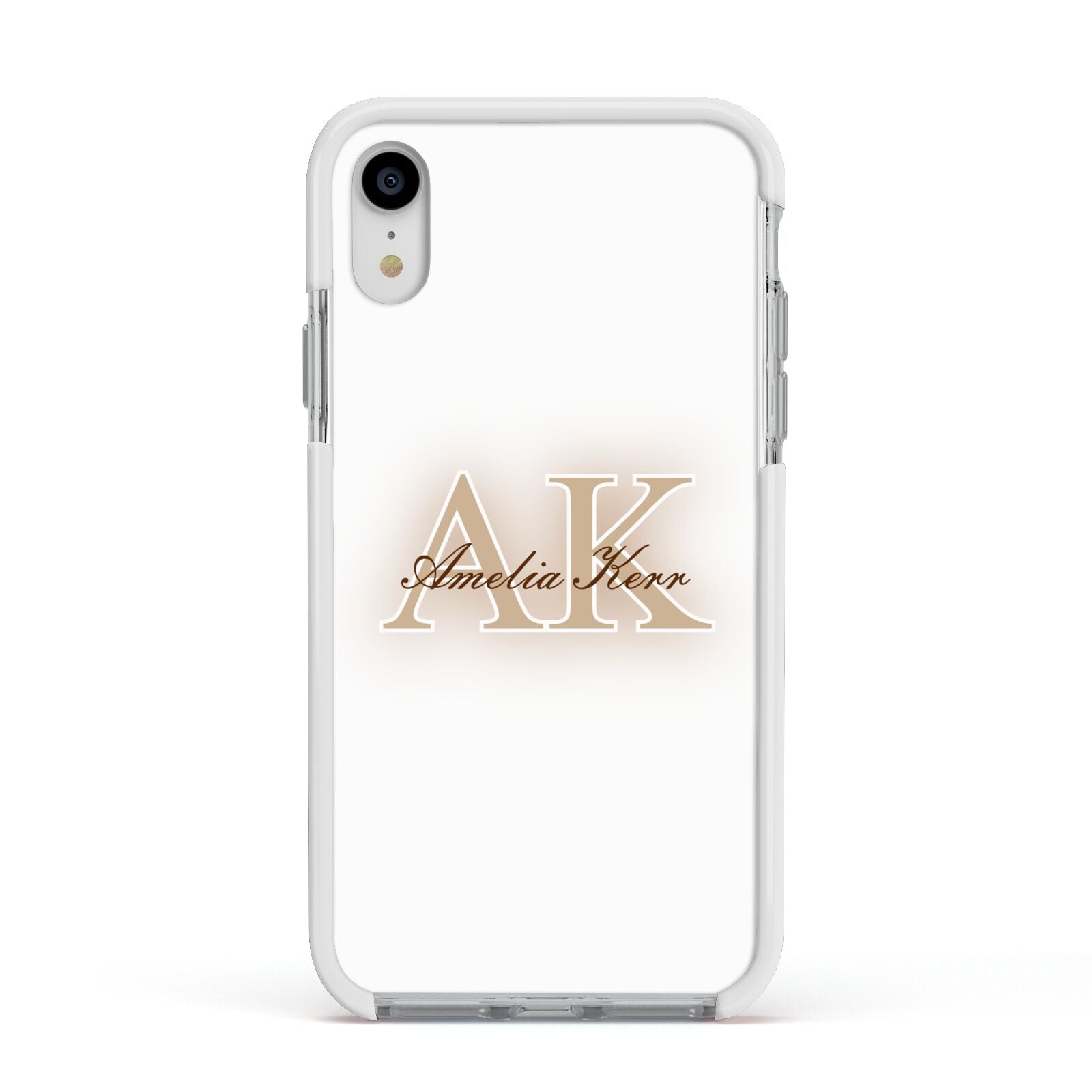 Shadow Initial Personalised Apple iPhone XR Impact Case White Edge on Silver Phone