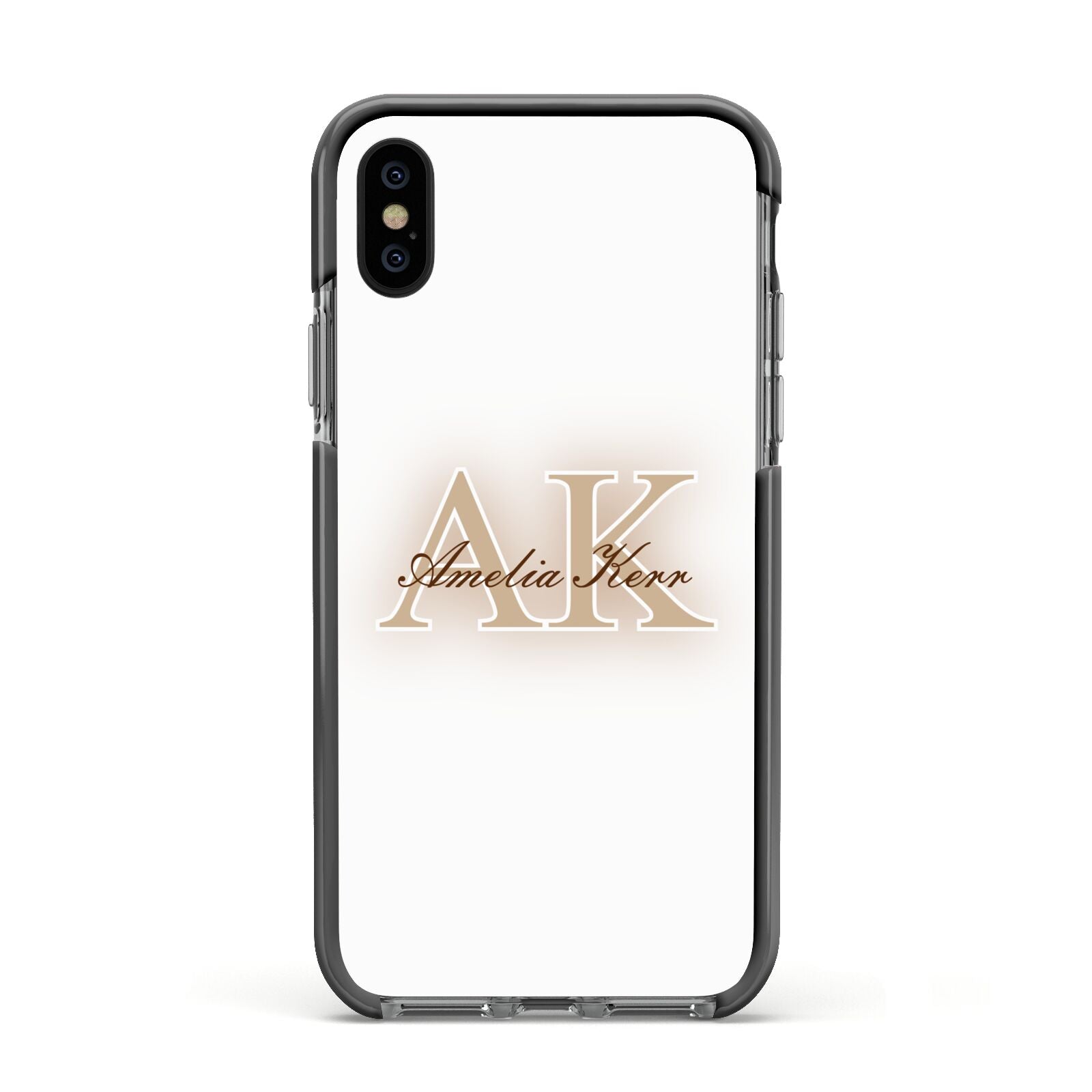 Shadow Initial Personalised Apple iPhone Xs Impact Case Black Edge on Black Phone