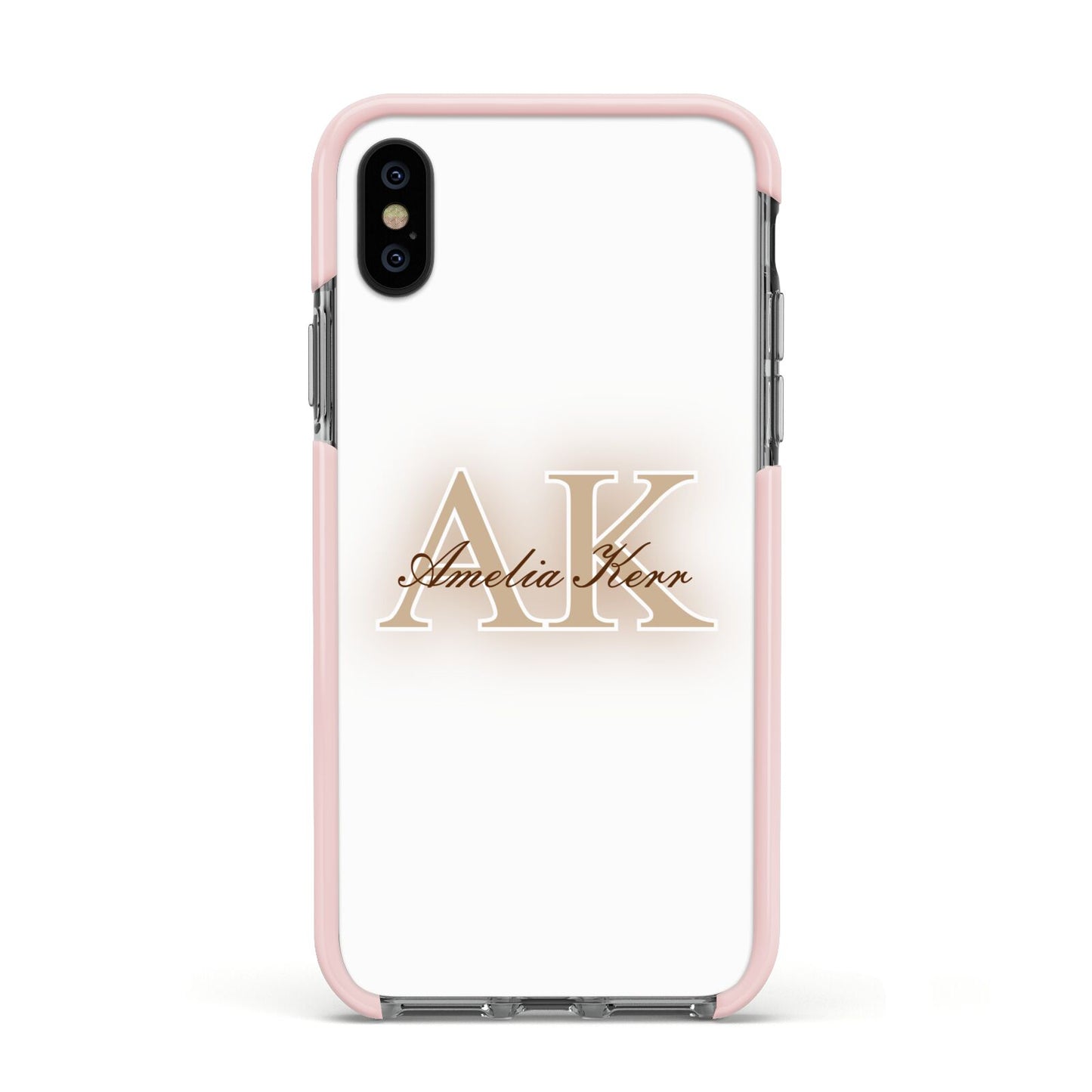 Shadow Initial Personalised Apple iPhone Xs Impact Case Pink Edge on Black Phone