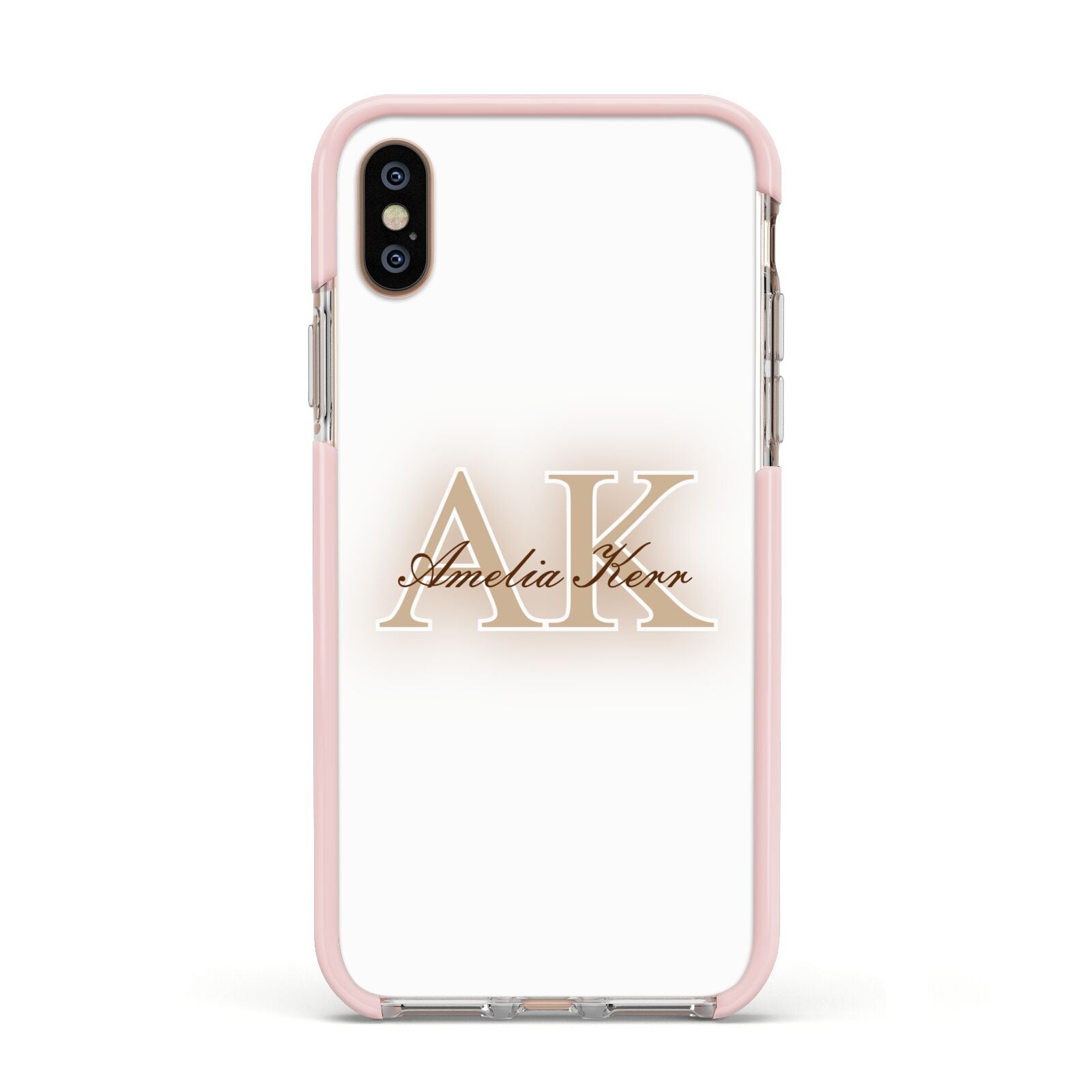 Shadow Initial Personalised Apple iPhone Xs Impact Case Pink Edge on Gold Phone