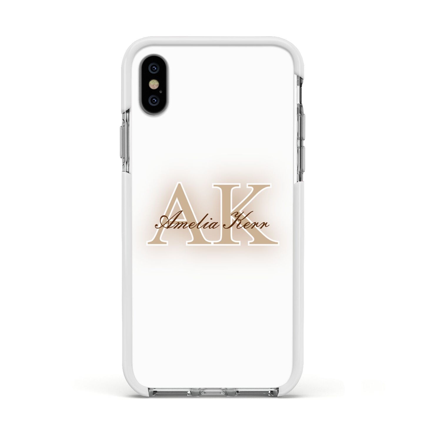Shadow Initial Personalised Apple iPhone Xs Impact Case White Edge on Silver Phone
