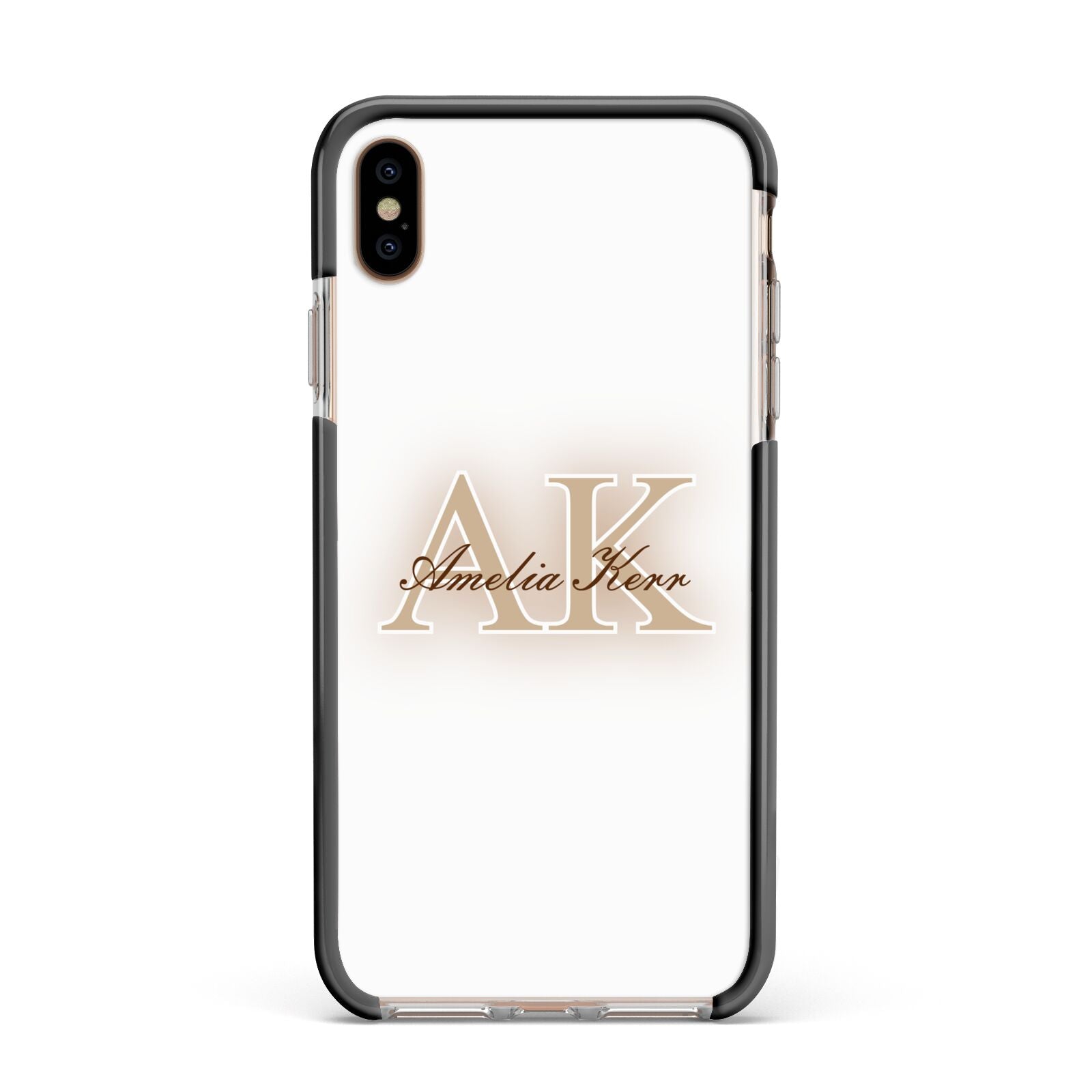 Shadow Initial Personalised Apple iPhone Xs Max Impact Case Black Edge on Gold Phone