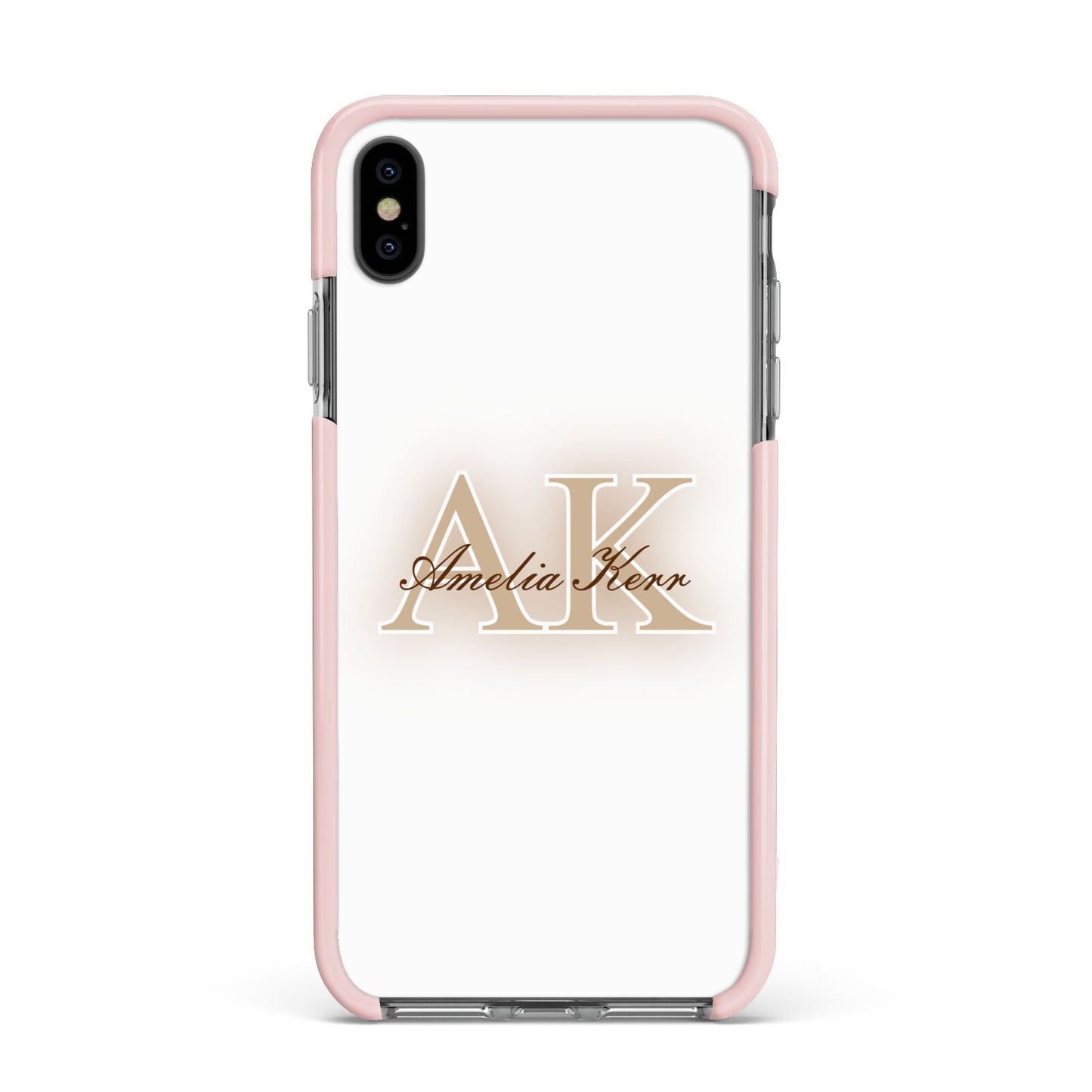 Shadow Initial Personalised Apple iPhone Xs Max Impact Case Pink Edge on Black Phone