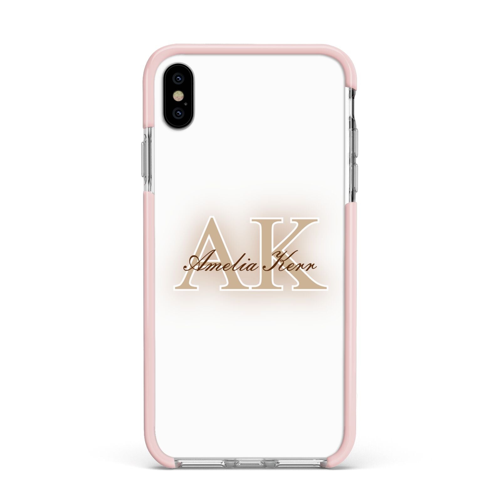 Shadow Initial Personalised Apple iPhone Xs Max Impact Case Pink Edge on Silver Phone